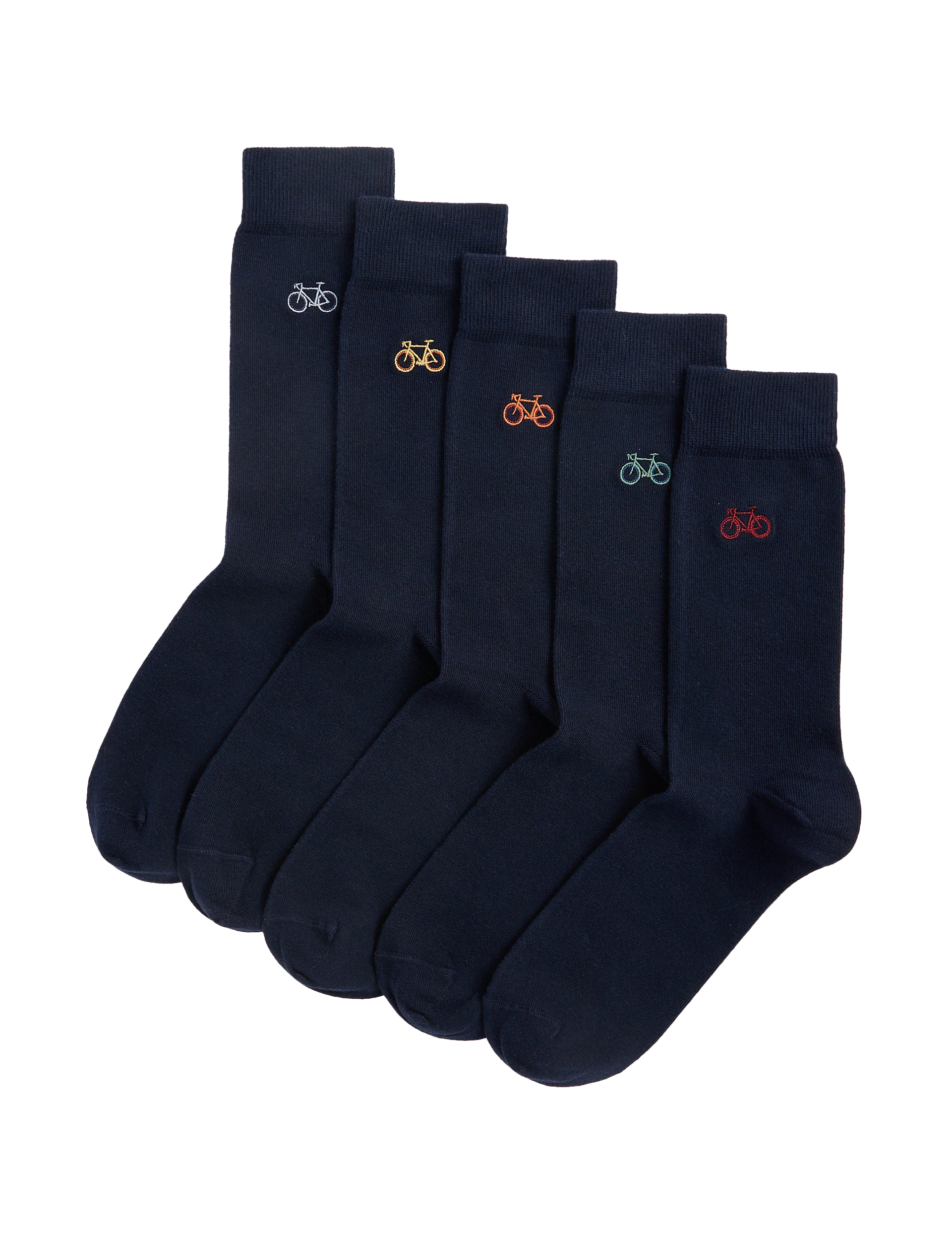 M&S Collection Men's 5pk Cool & Fresh Bicycle Cotton Rich Socks - 6-8.5 - Navy Mix, Navy Mix