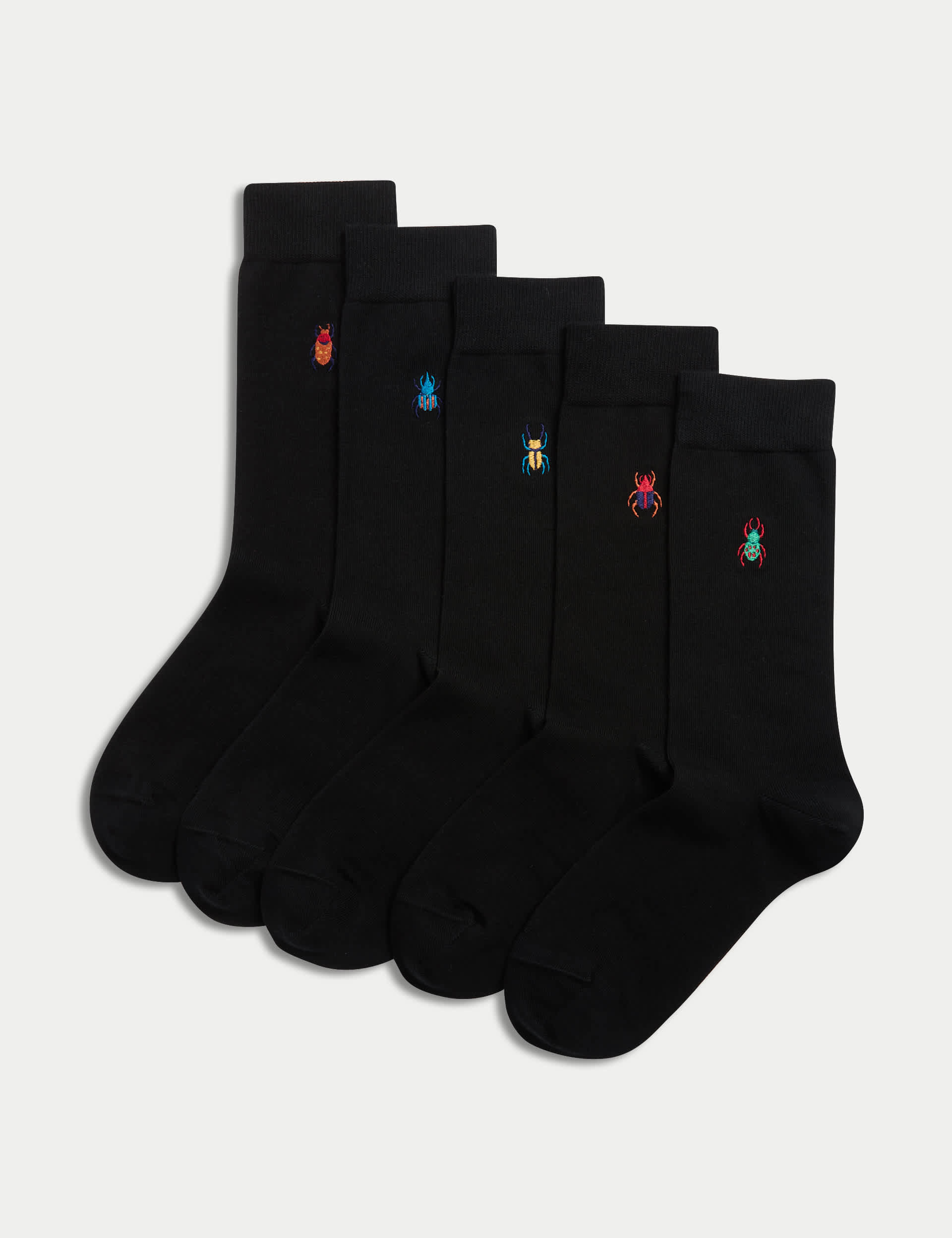 M&S Men's 5pk Cool & Fresh Bug Cotton Rich Socks - 9-12 - Black Mix, Black Mix