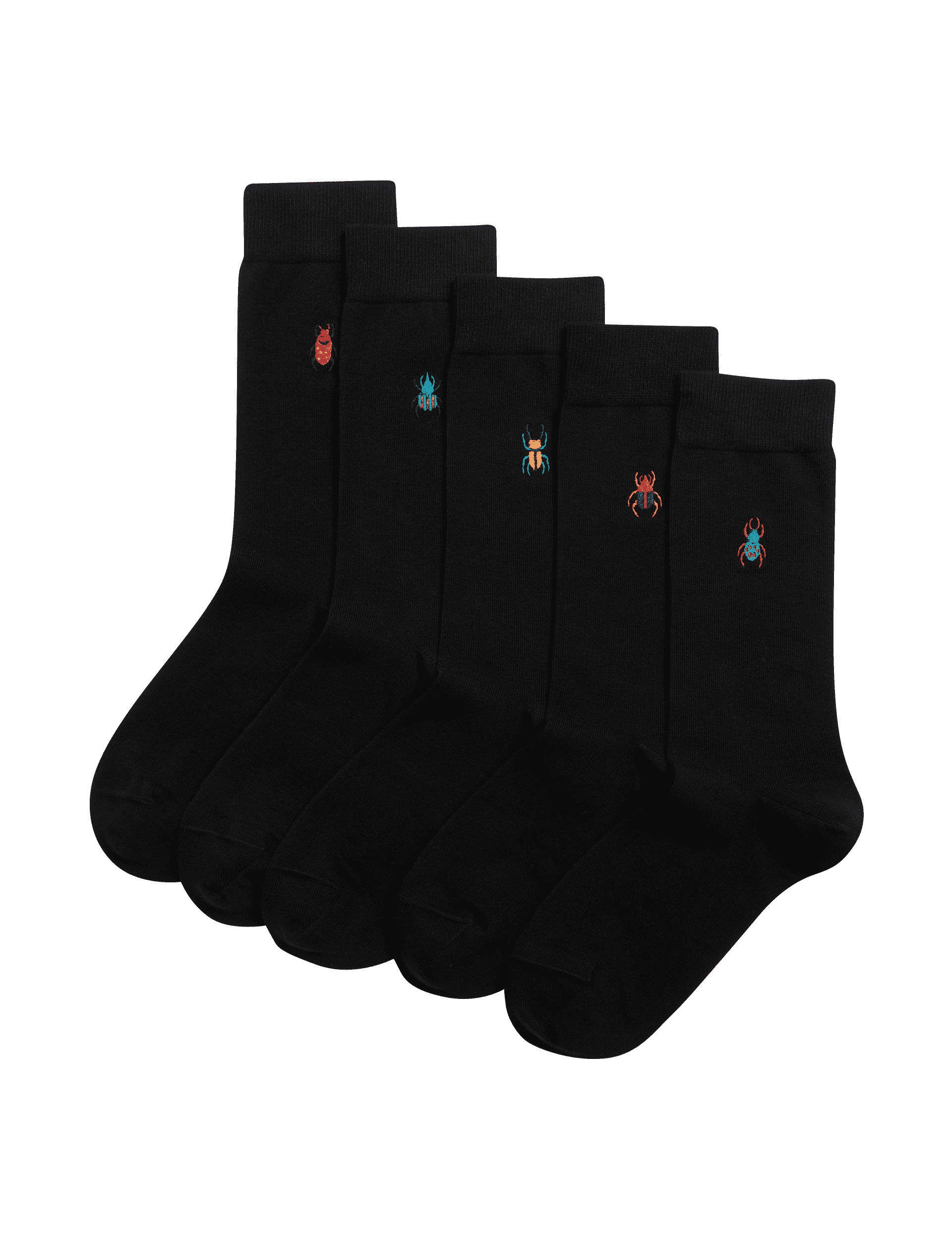 M&S Collection Men's 5pk Cool & Fresh Bug Cotton Rich Socks - 9-12 - Black Mix, Black Mix