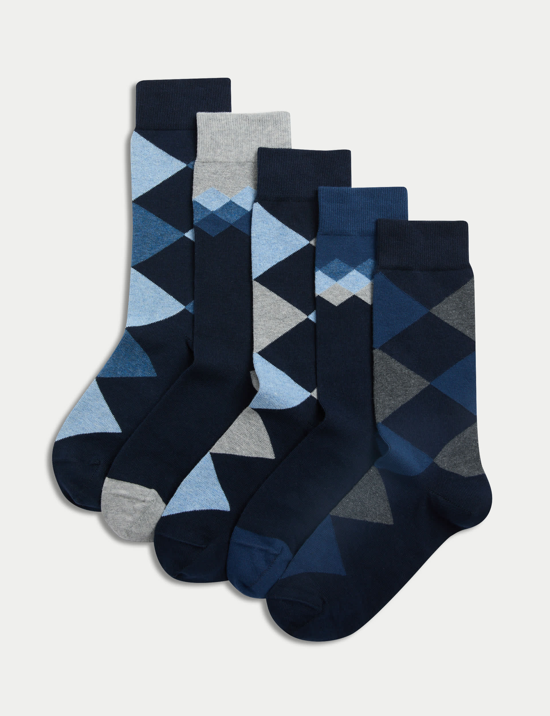 M&S Men's 5pk Cool & Fresh Argyle Cotton Rich Socks - 9-12 - Navy Mix, Navy Mix