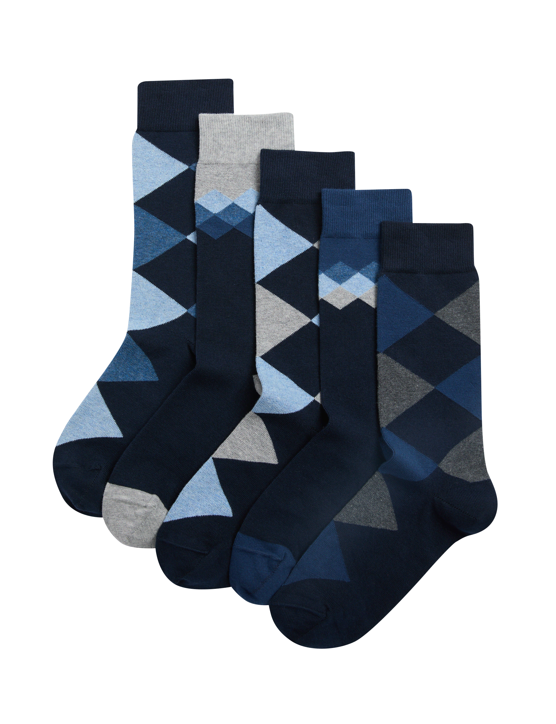 M&S Collection Men's 5pk Cool & Fresh Argyle Cotton Rich Socks - 9-12 - Navy Mix, Navy Mix