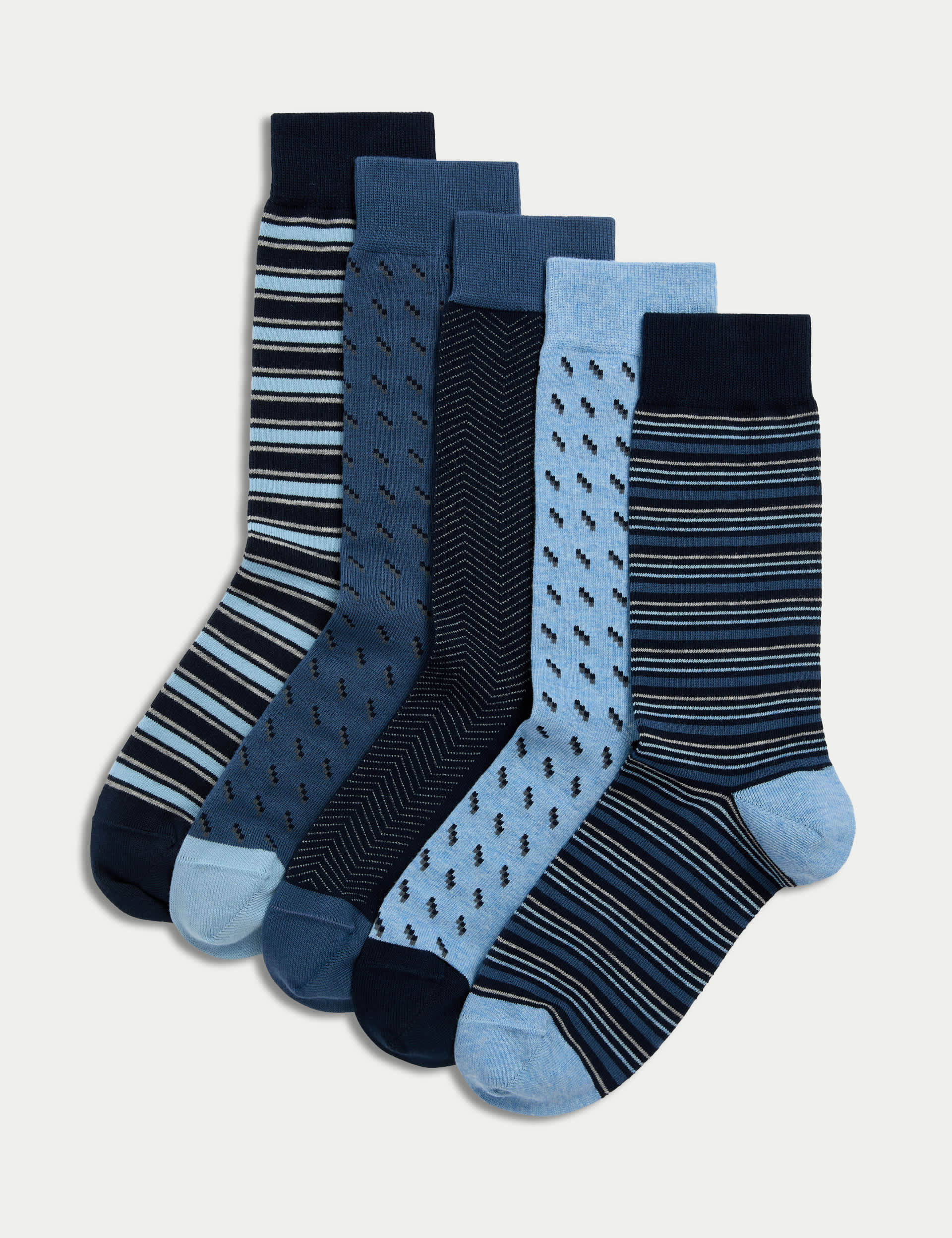 M&S Collection Men's 5pk Cool & Fresh Assorted Cotton Rich Socks - 9-12 - Blue Mix, Blue Mix