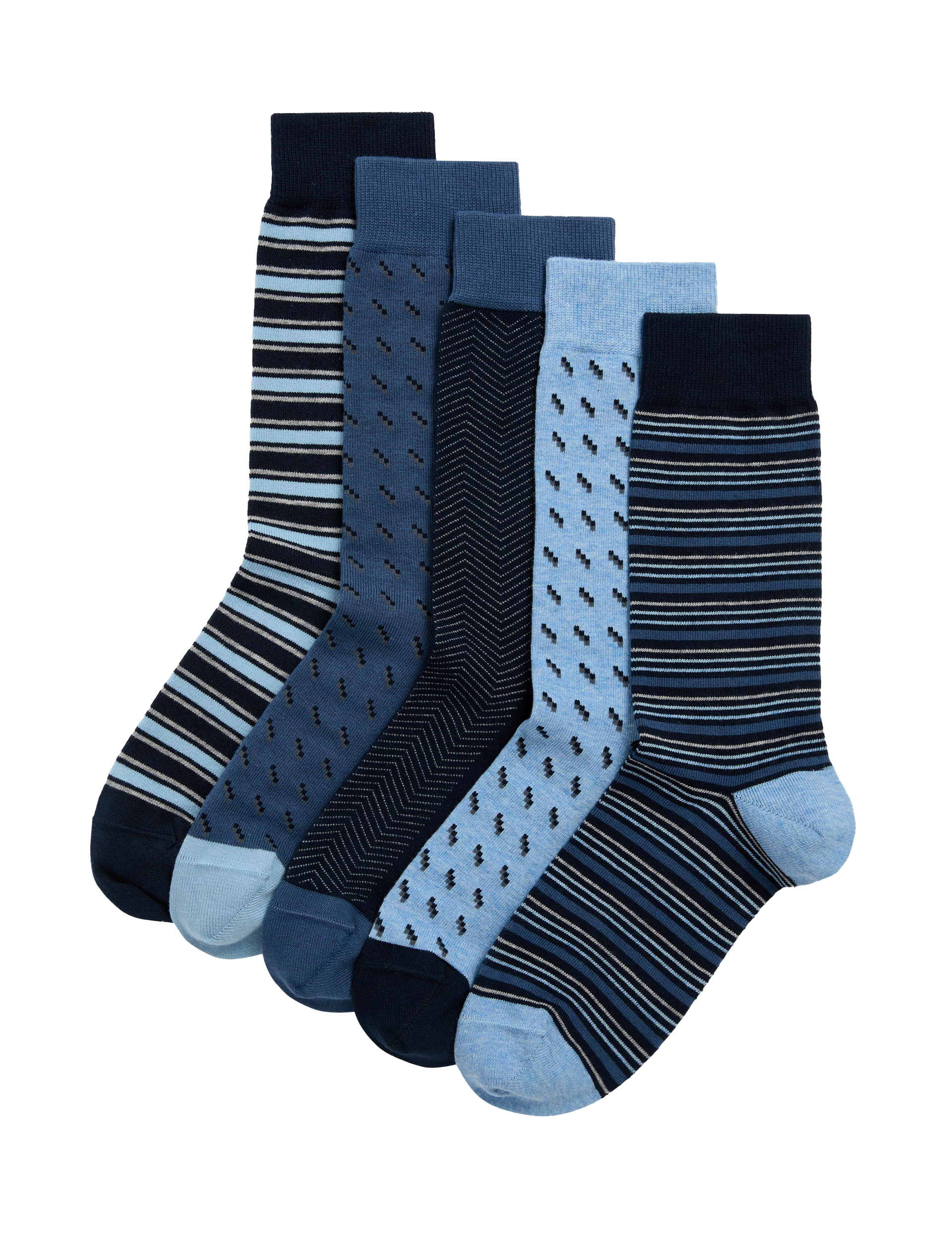 M&S Collection Men's 5pk Cool & Fresh Assorted Cotton Rich Socks - 9-12 - Blue Mix, Blue Mix