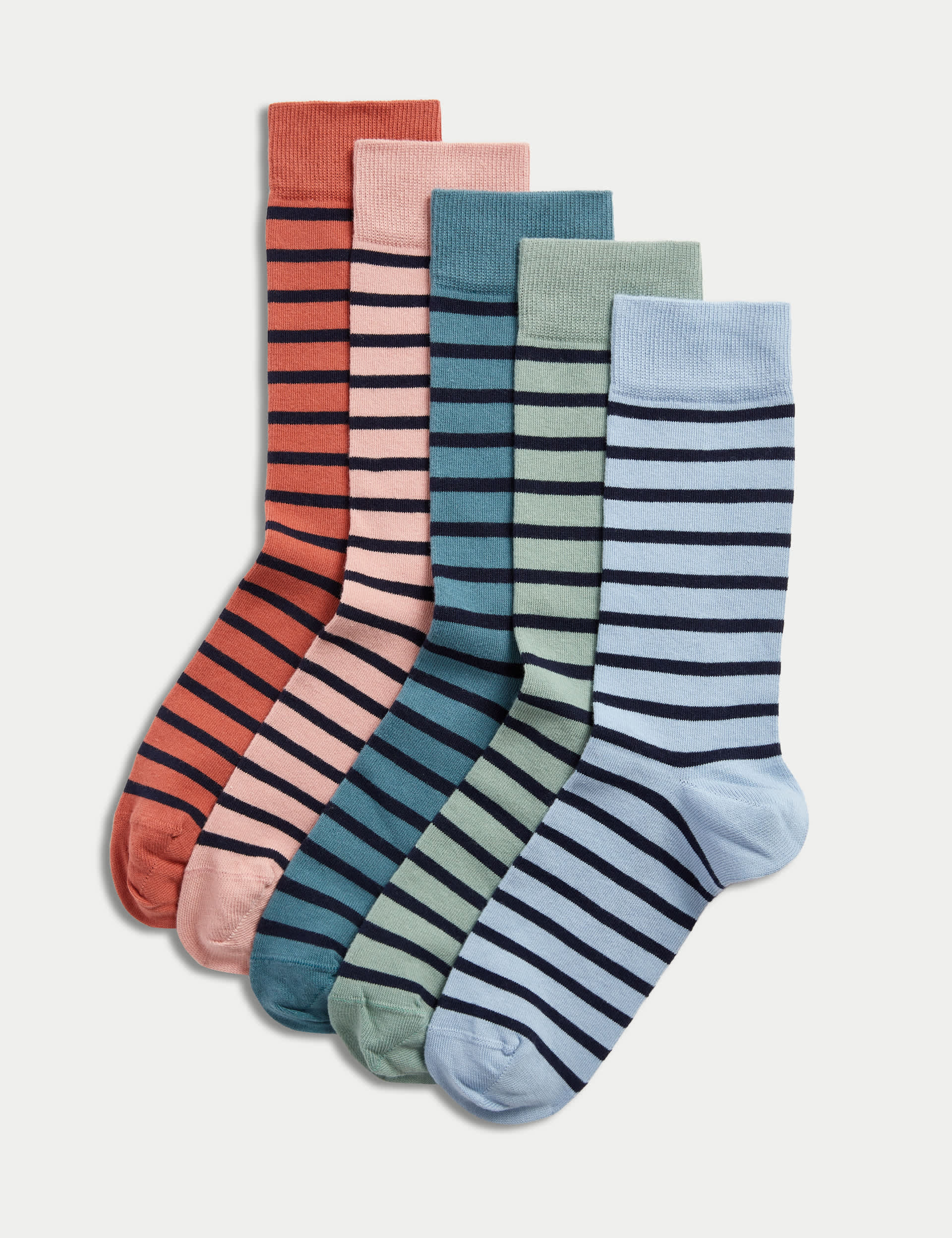 M&S Collection Men's 5pk Cool & Fresh Striped Cotton Rich Socks - 9-12 - Multi, Multi