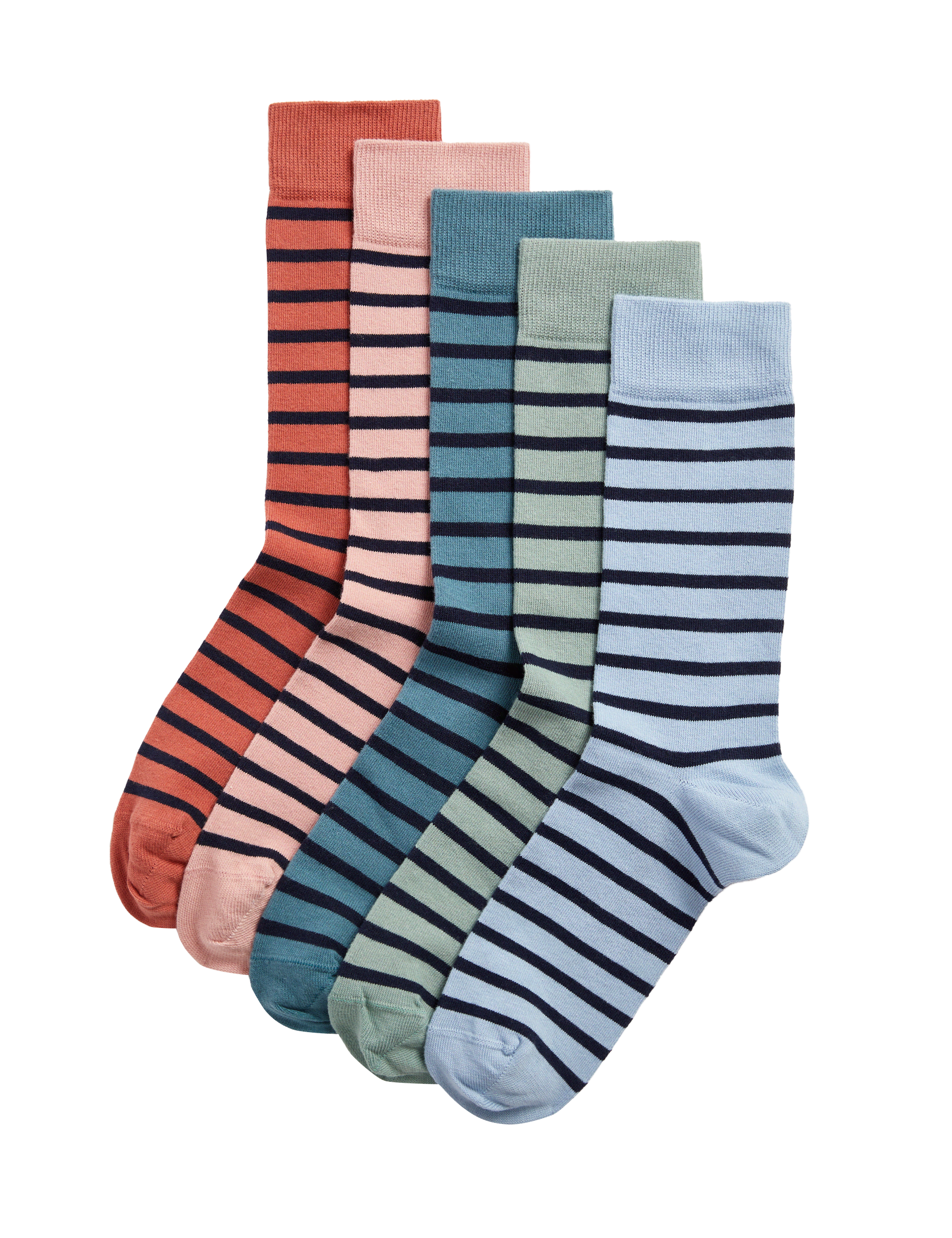 M&S Collection Men's 5pk Cool & Fresh Striped Cotton Rich Socks - 9-12 - Multi, Multi