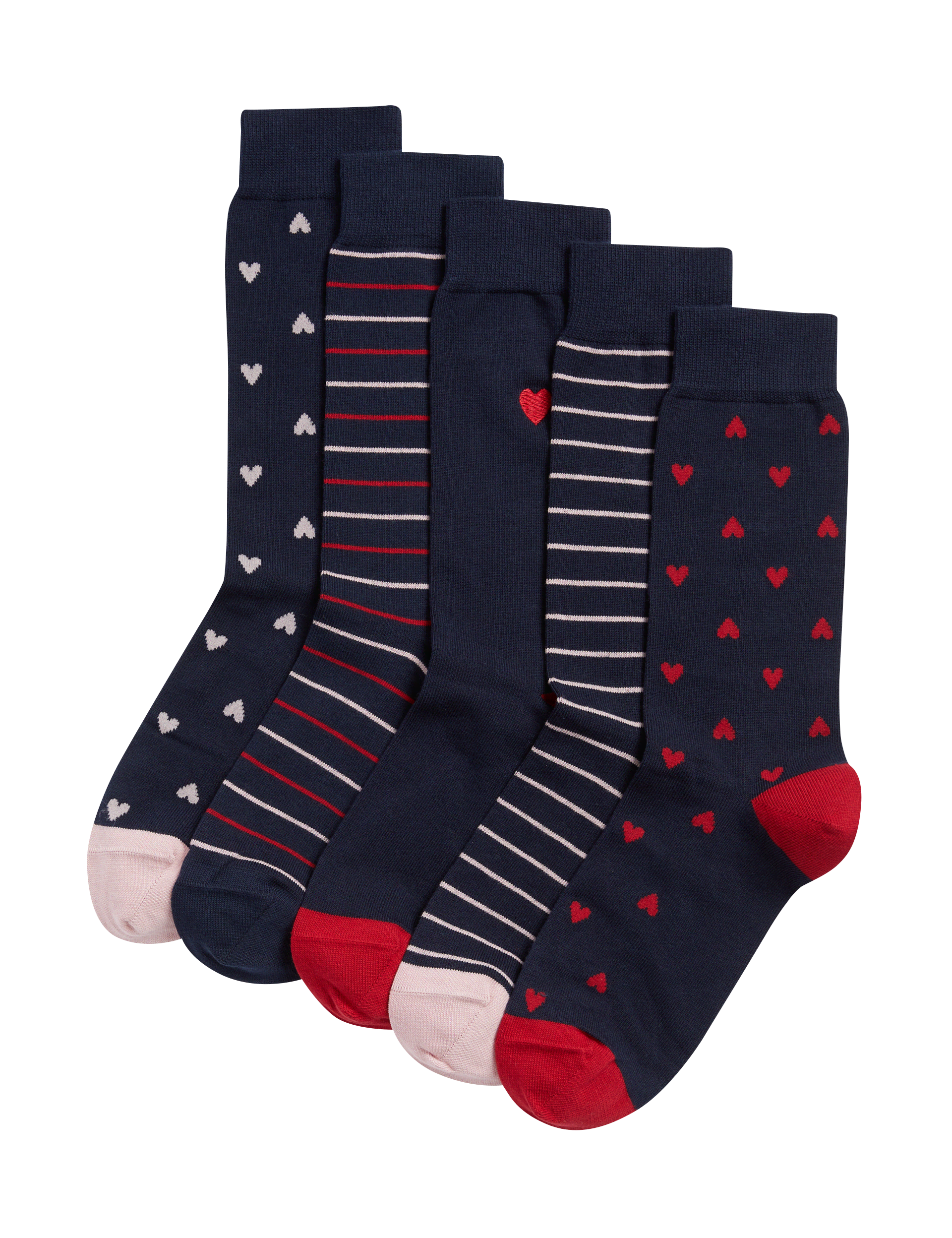 M&S Collection Men's 5pk Cool & Fresh Valentines Cotton Rich Socks - 9-12 - Red Mix, Red Mix