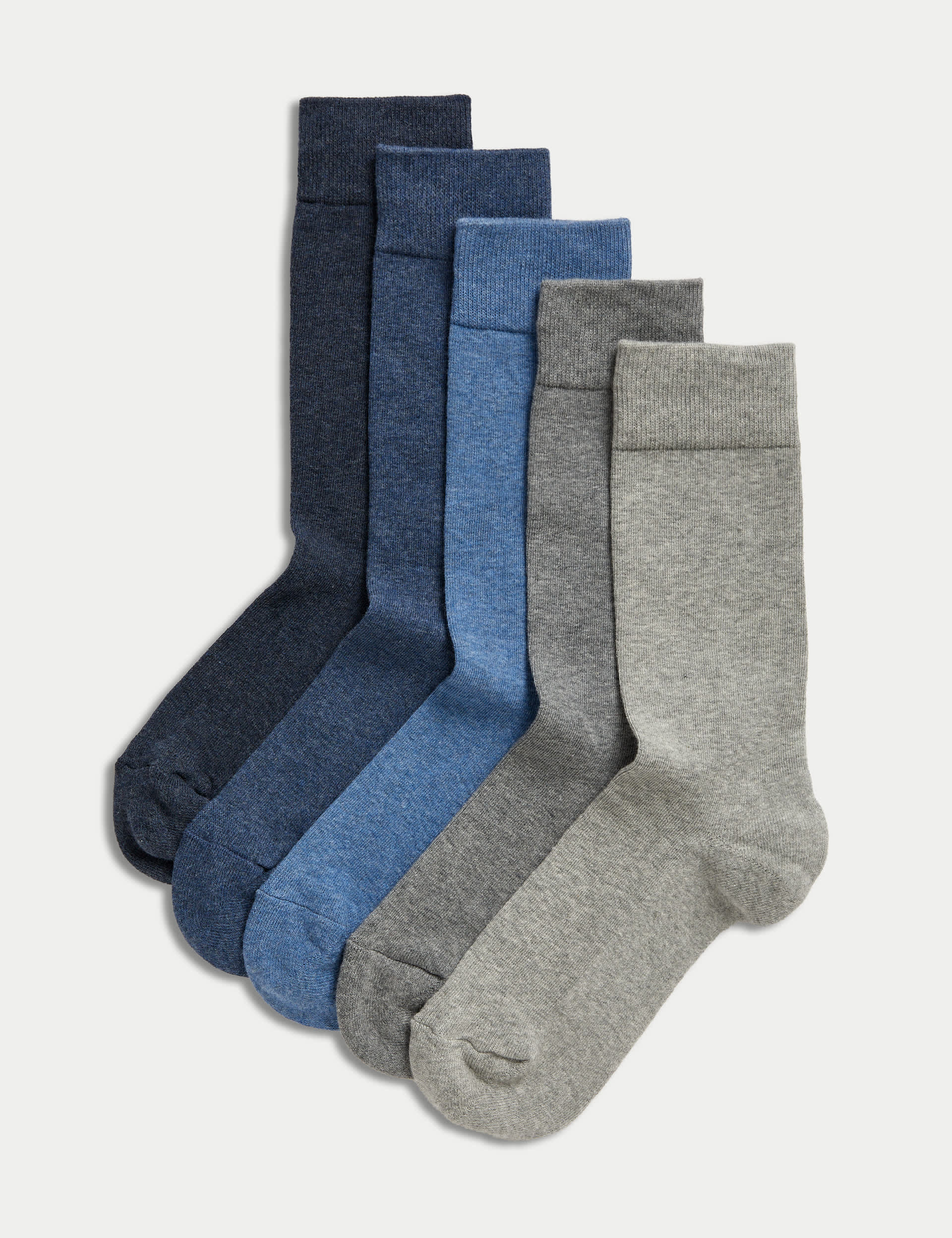 M&S Men's 5pk Cool & Fresh™ Cushioned Socks - 9-12 - Blue Mix, White,Black,Blue Mix,Dark Navy