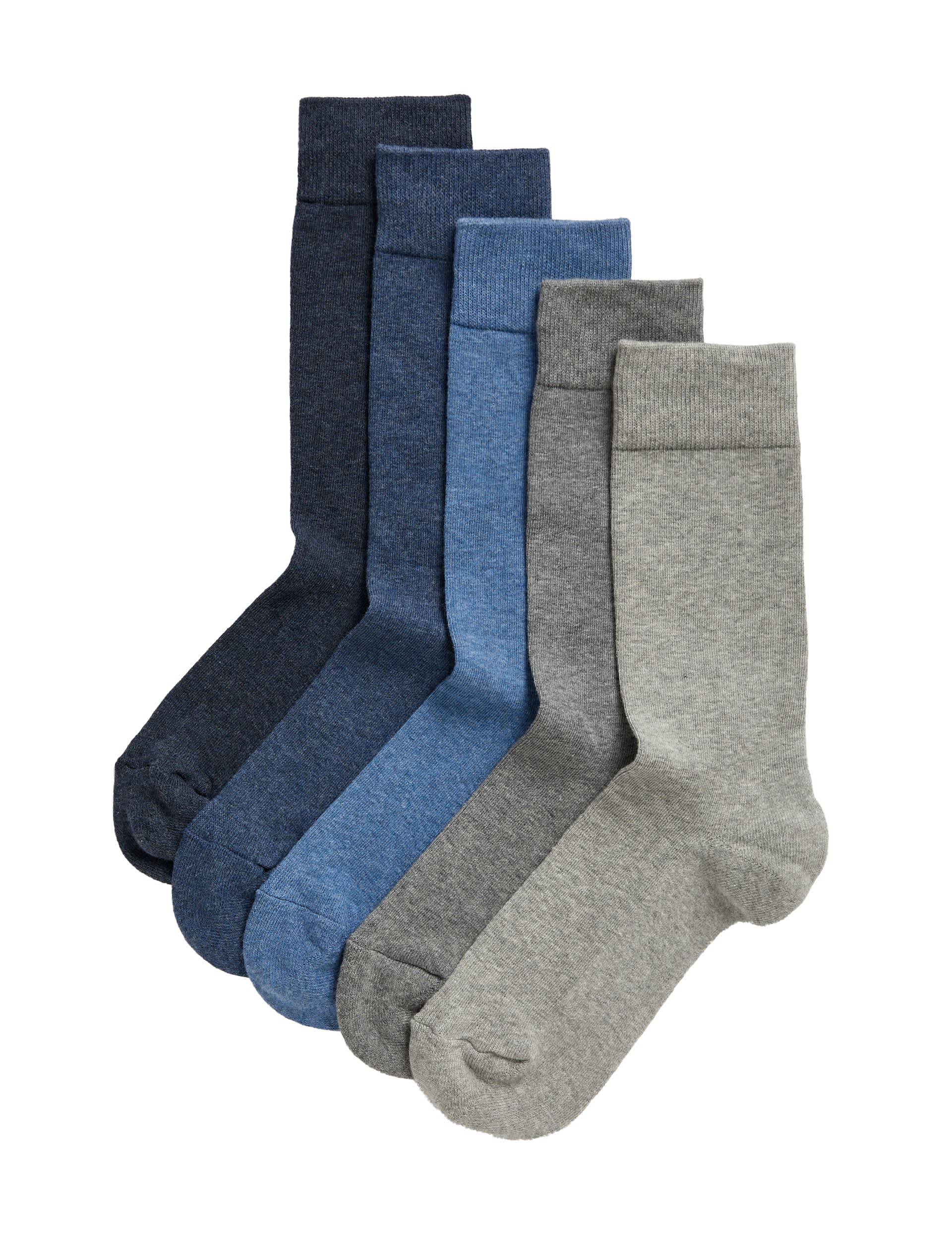 M&S Collection Men's 5pk Cool & Fresh Cushioned Socks - 9-12 - Blue Mix, Black,Blue Mix,Dark Navy,W