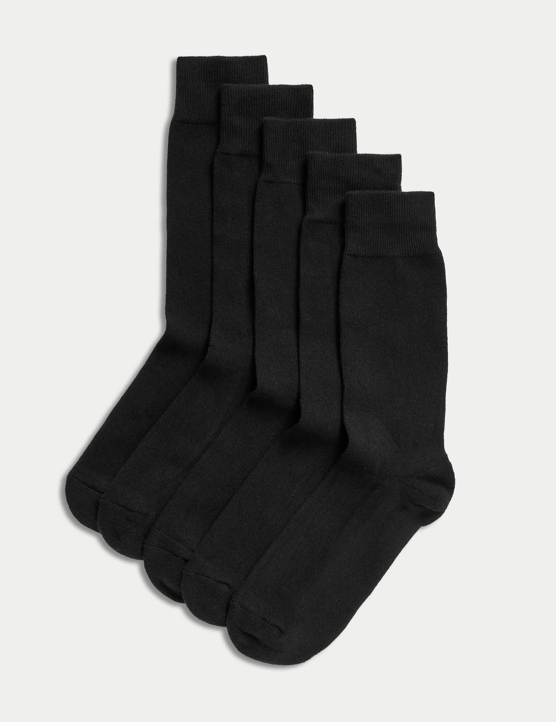 M&S Men's 5pk Cool & Fresh Cushioned Socks - 9-12 - Black, White,Black,Blue Mix,Dark Navy