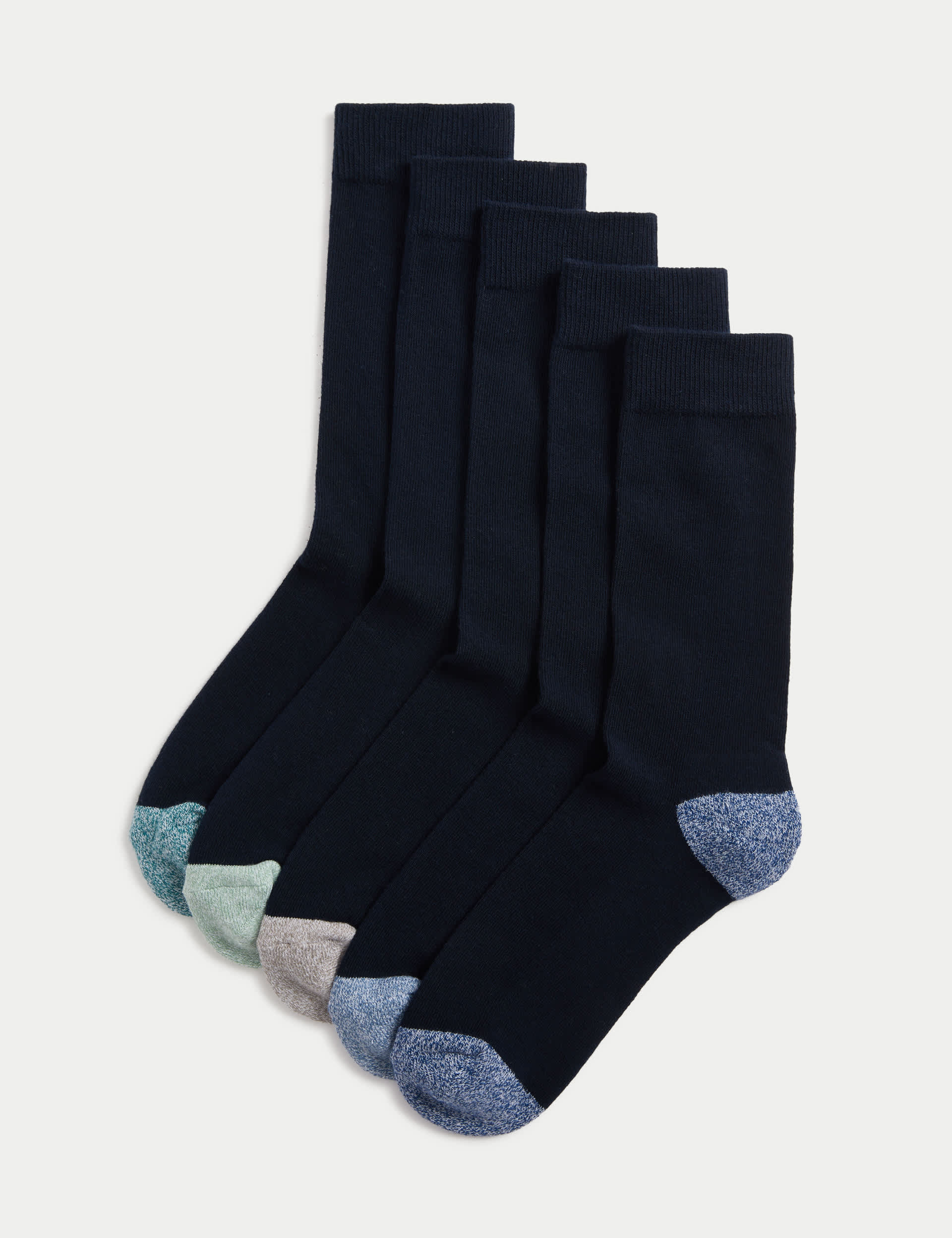 M&S Collection Men's 5pk Cool & Fresh Cotton Rich Cushioned Socks - 9-12 - Navy Mix, Navy Mix