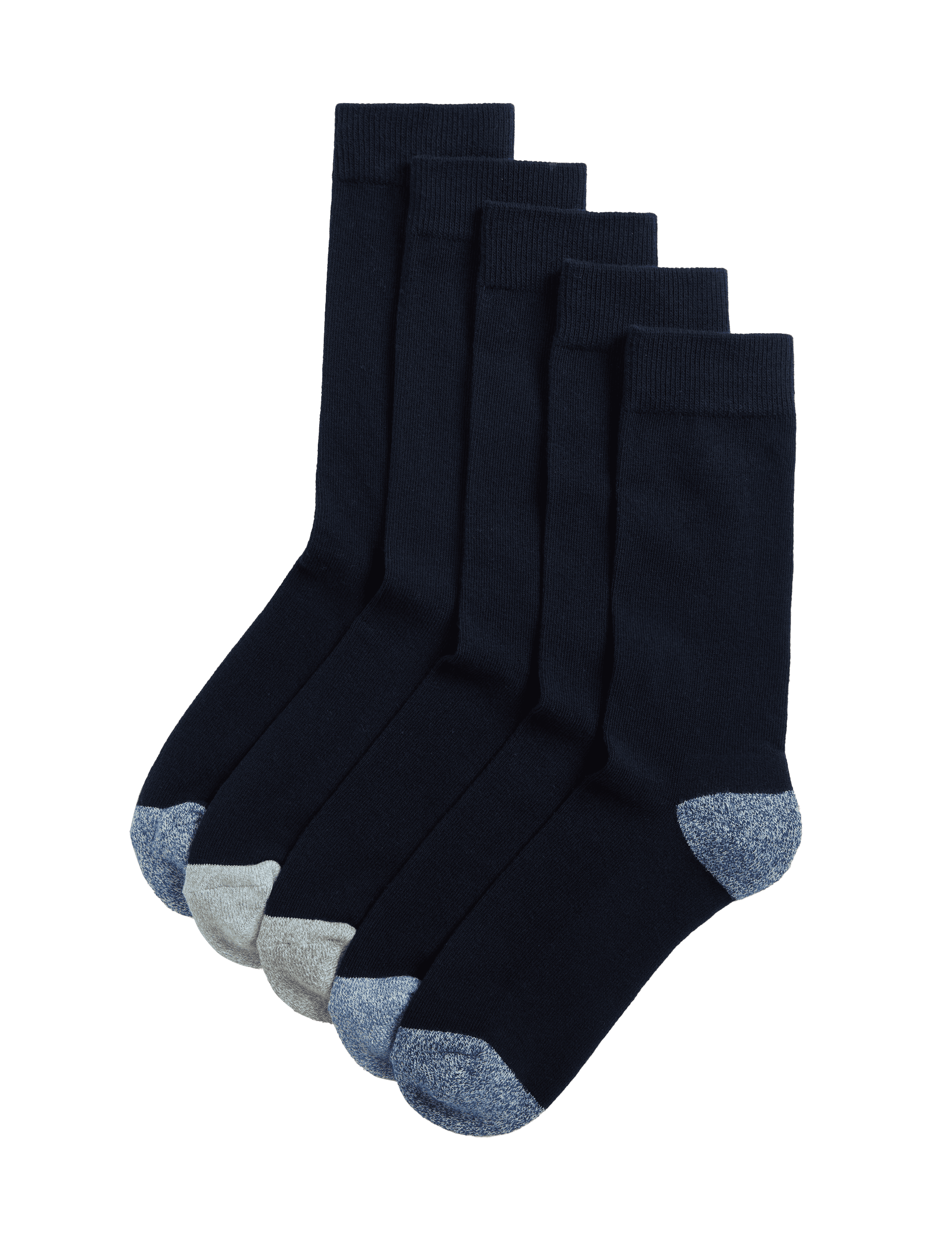 M&S Collection Men's 5pk Cool & Fresh Cotton Rich Cushioned Socks - 9-12 - Navy Mix, Navy Mix