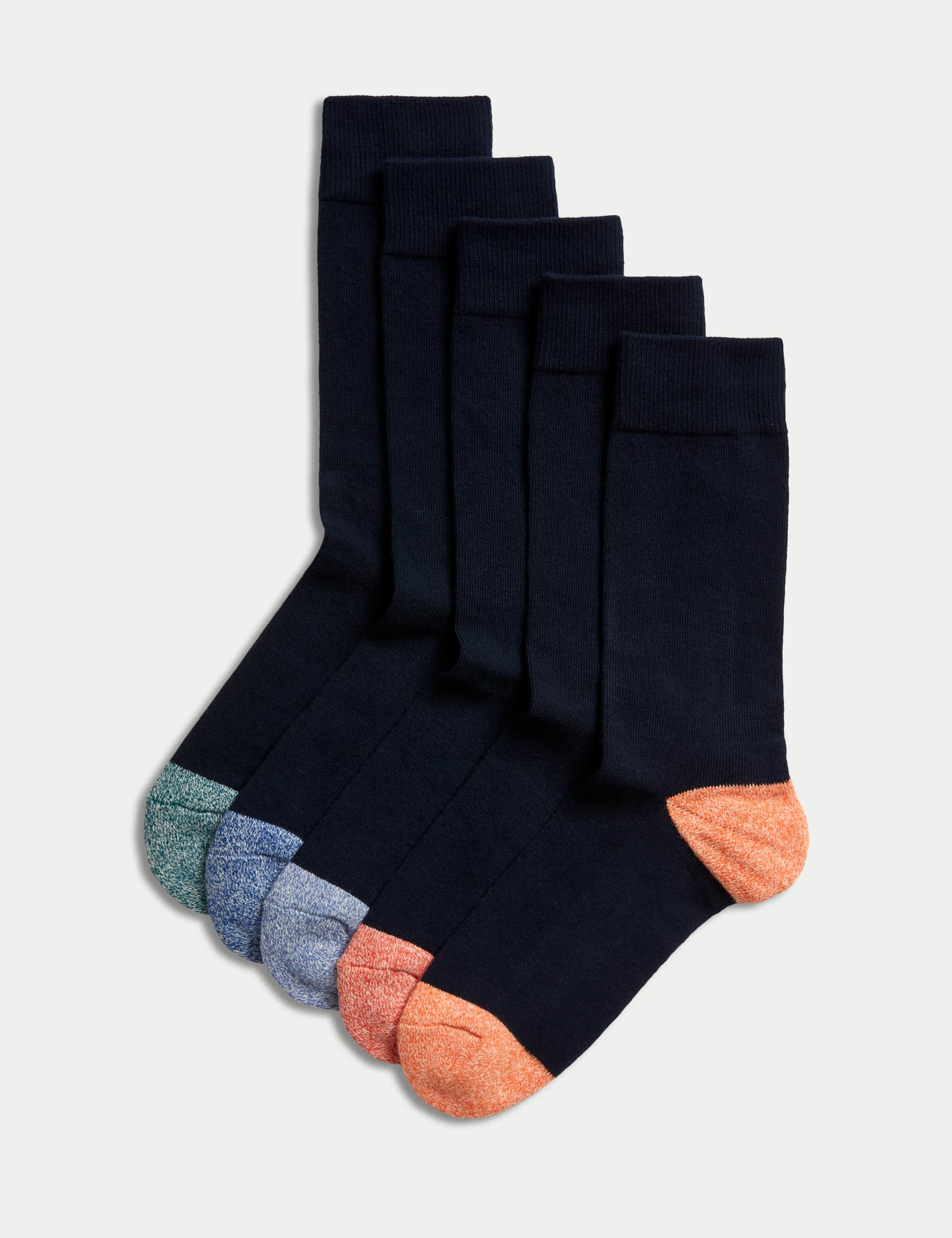 M&S Men's 5pk Cool & Fresh Cotton Rich Socks - 9-12 - Navy Mix, Navy Mix