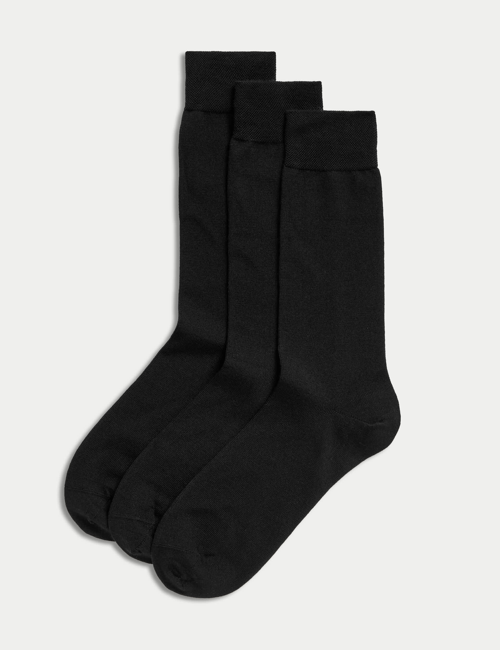 M&S Men's 3pk Merino Wool Socks - 9-12 - Black, Black