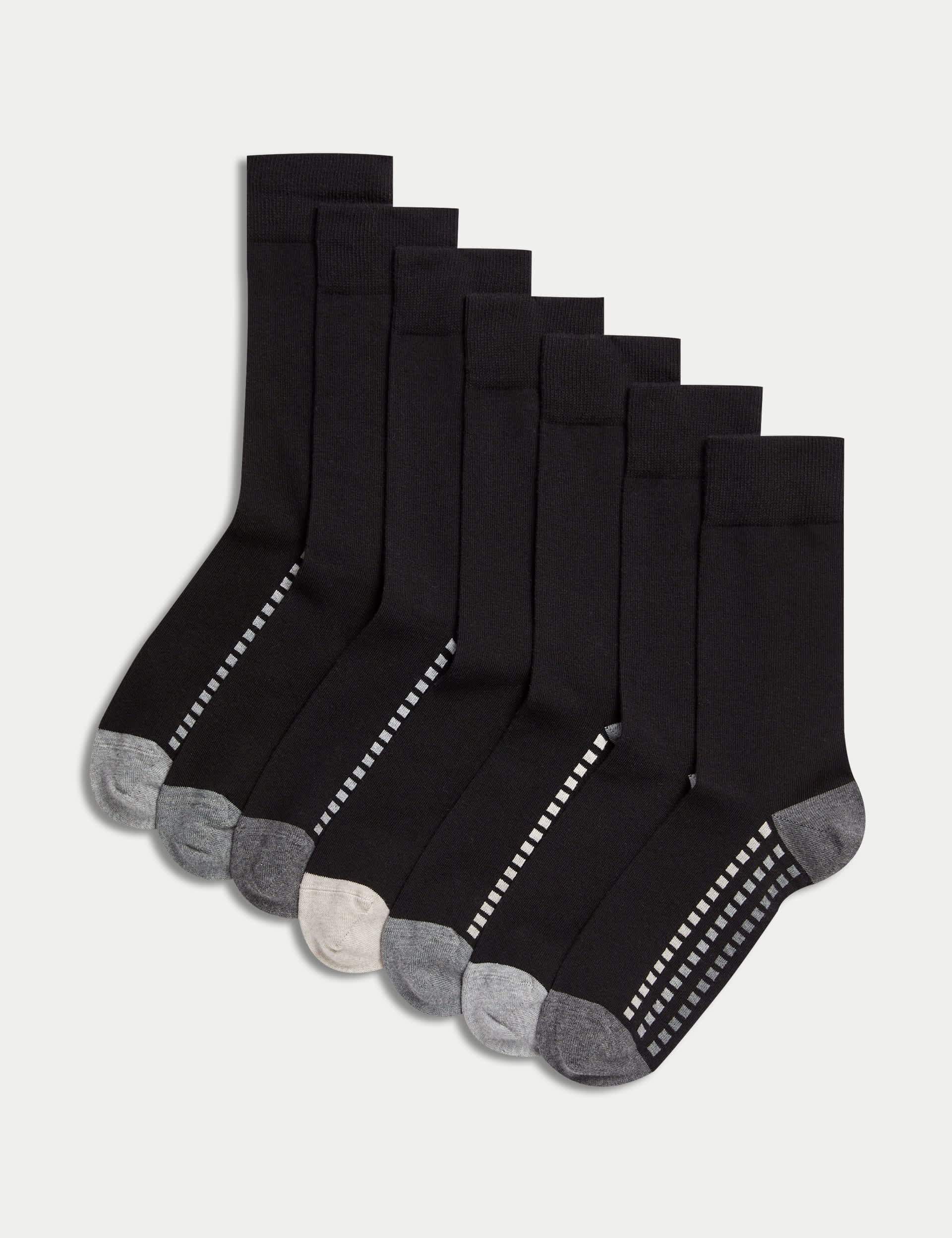 M&S Men's 7pk Cool & Fresh Cotton Rich Socks - 9-12 - Black/Grey, Black/Grey