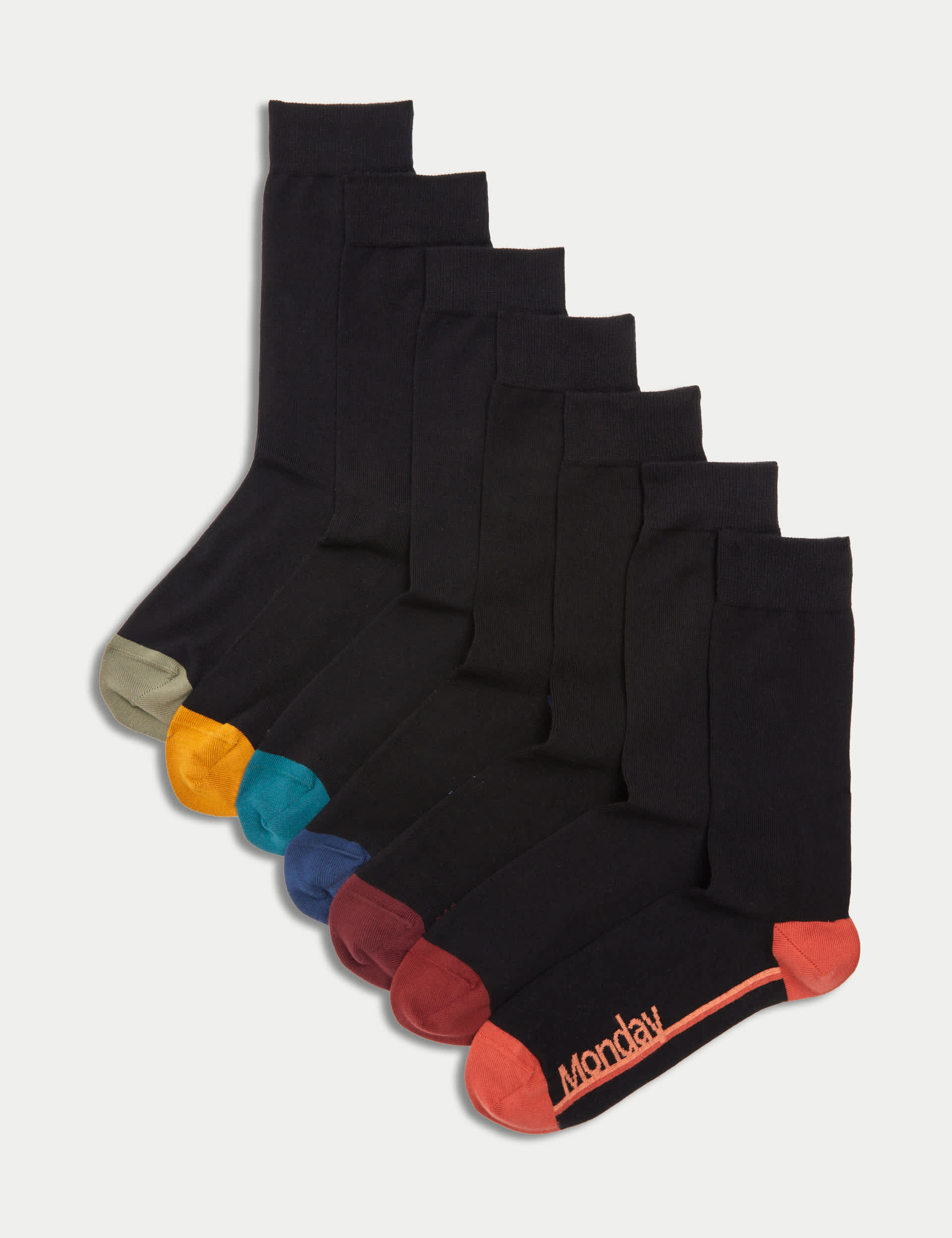 M&S Men's 7pk Cool & Fresh Days Of The Week Cotton Rich Socks - 9-12 - Black Mix, Black Mix