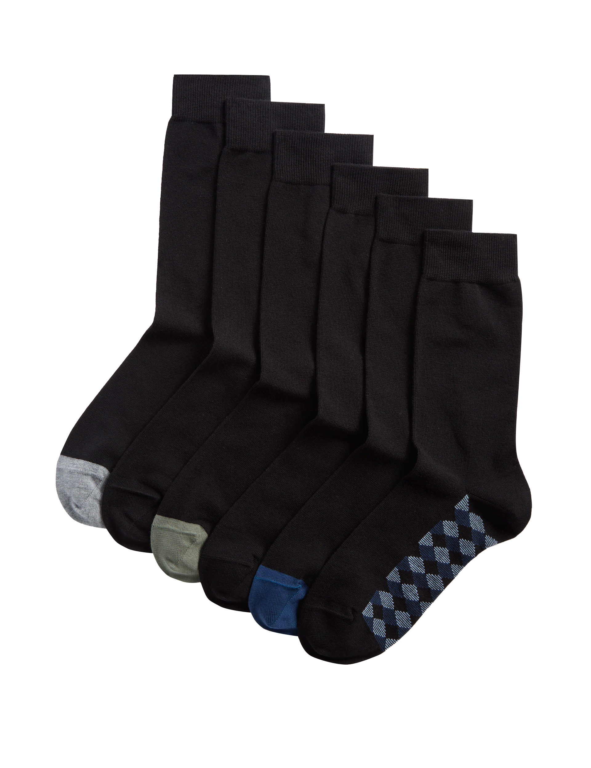 M&S Collection Men's 7pk Cool & Fresh Cotton Rich Socks - 12-14 - Black Mix, Black Mix