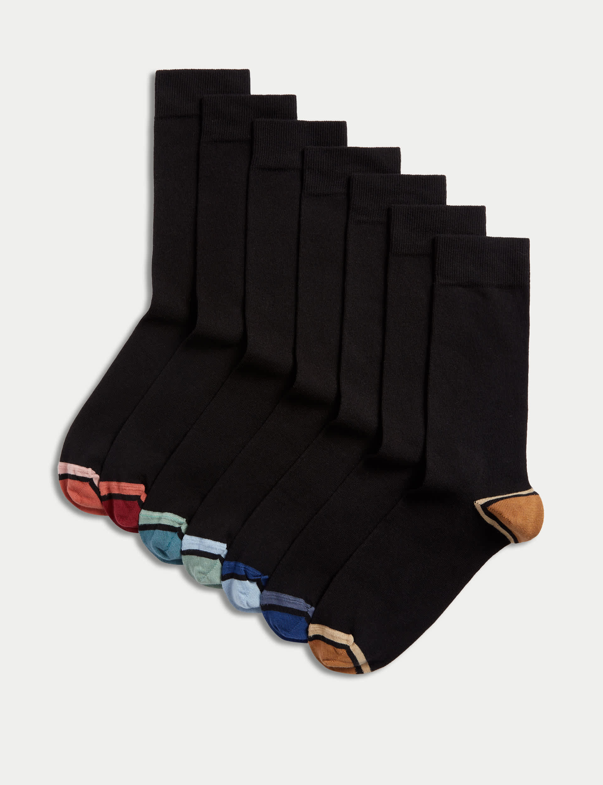 M&S Collection Men's 7pk Cool & Fresh Cotton Rich Socks - 6-8.5 - Black Mix, Black Mix