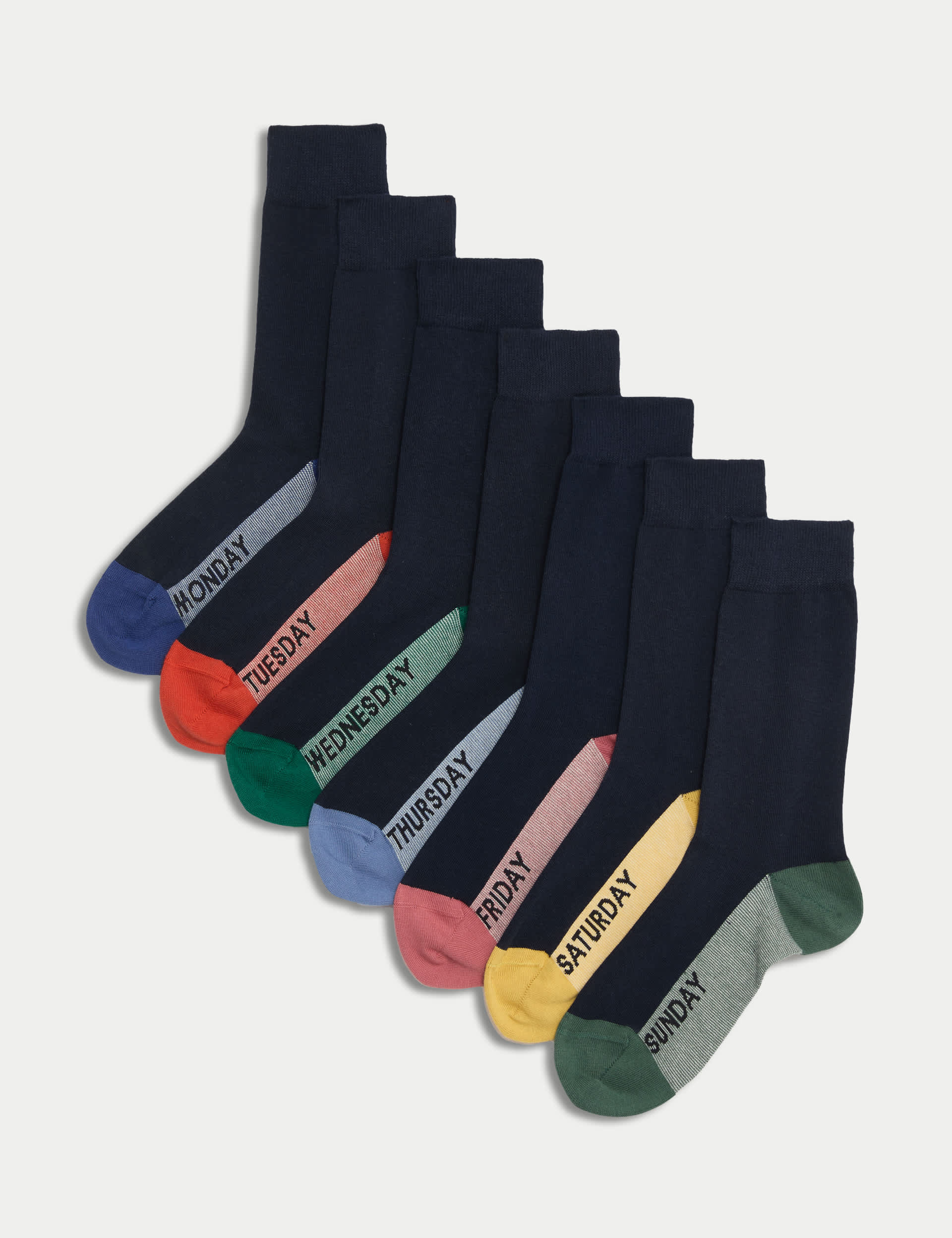 M&S Men's 7pk Cool & Fresh Cotton Rich Socks - 9-12 - Multi, Multi