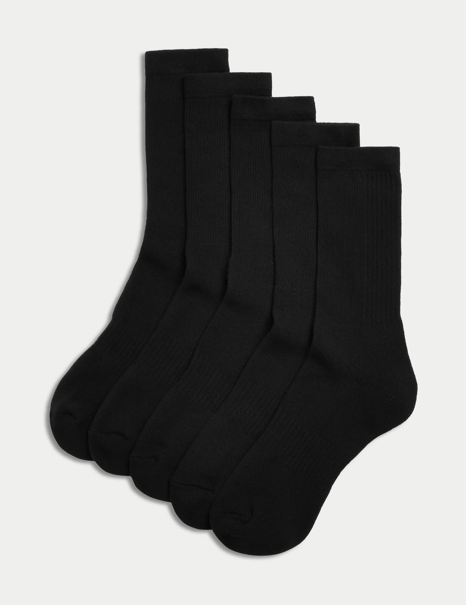 Goodmove Men's 5pk Cool & Fresh Cushioned Sports Socks - 9-12 - Black, White,Black