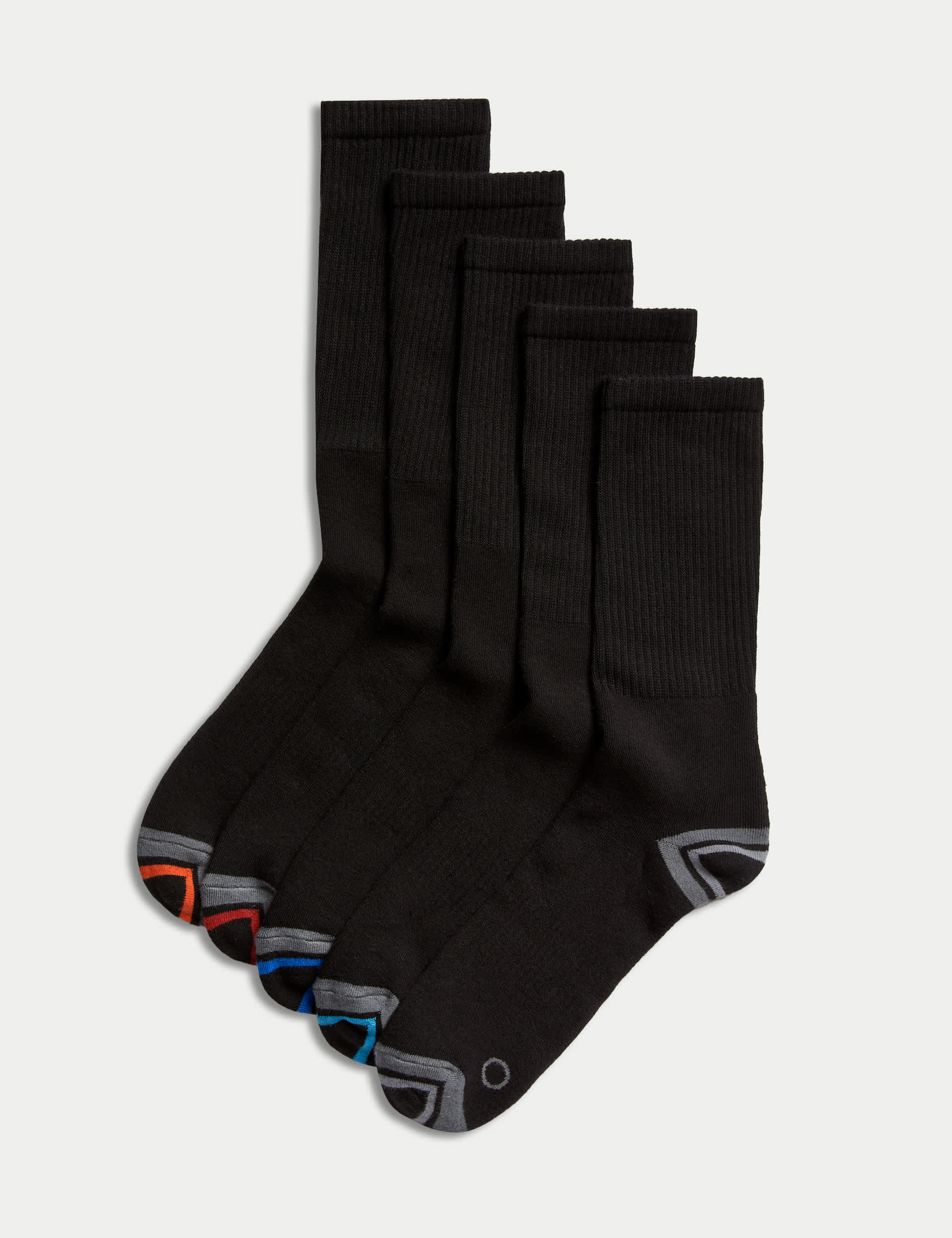 Goodmove Men's 5pk Cotton Rich Cushioned Sports Socks - 9-12 - Black Mix, White Mix,Black Mix