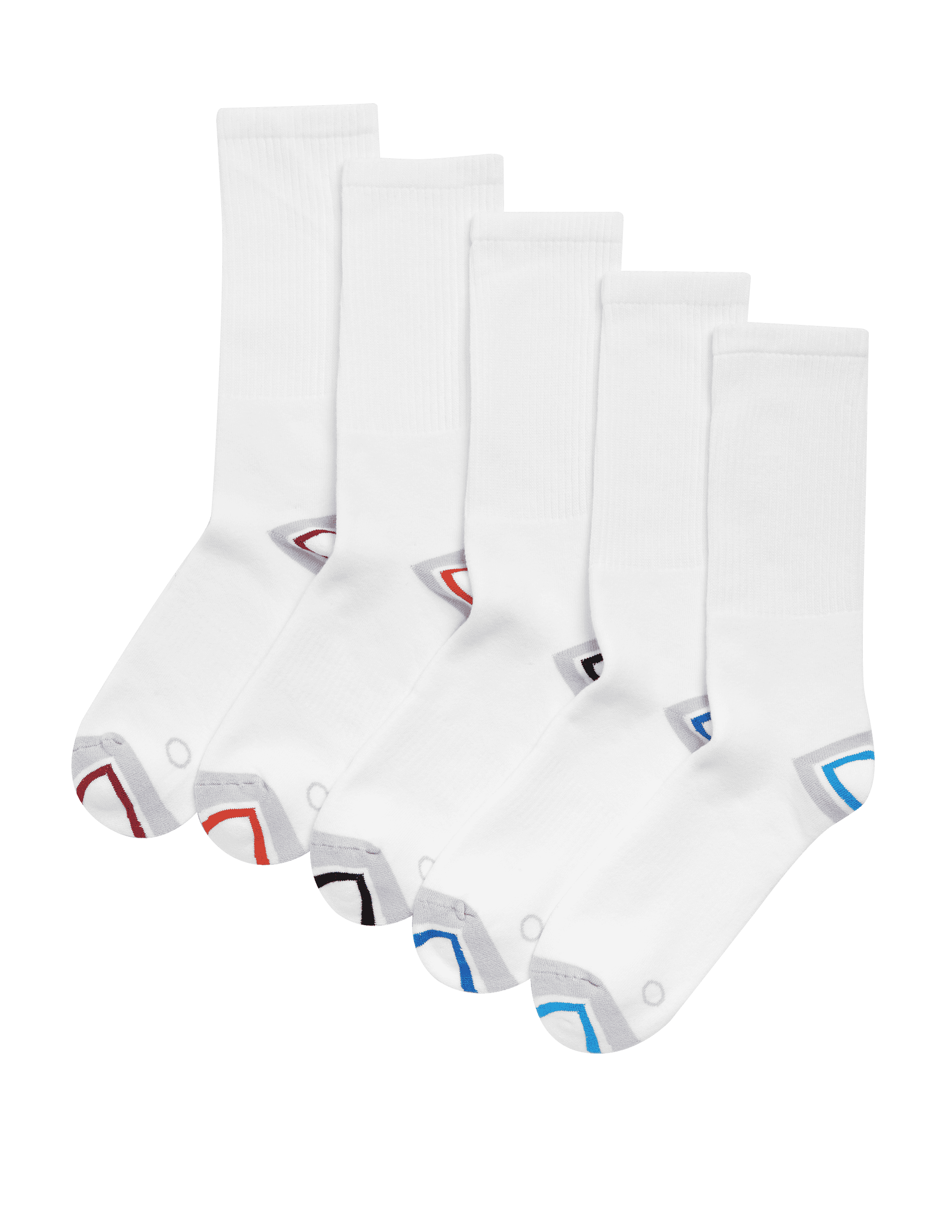 Goodmove Men's 5pk Cotton Rich Cushioned Sports Socks - 6-8.5 - White Mix, White Mix,Black Mix