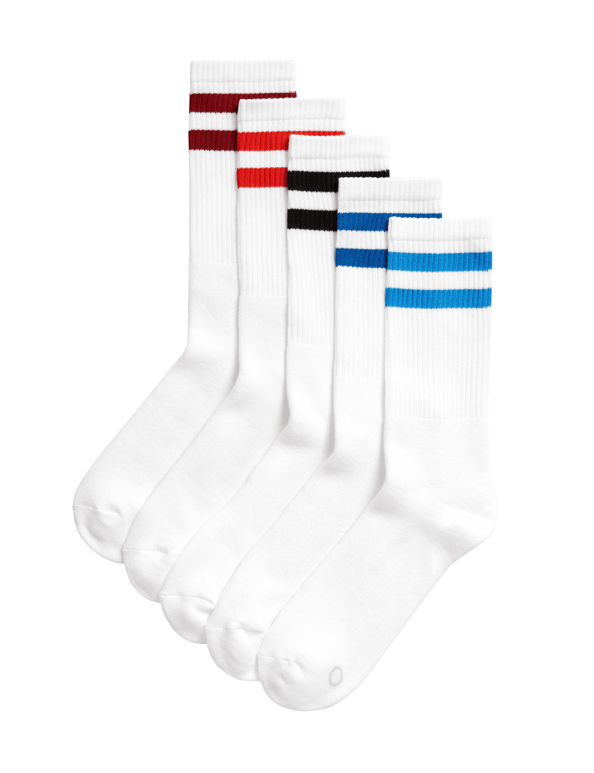 Goodmove Men's 5pk Striped Cotton Rich Cushioned Sports Socks - 9-12 - White Mix, White Mix