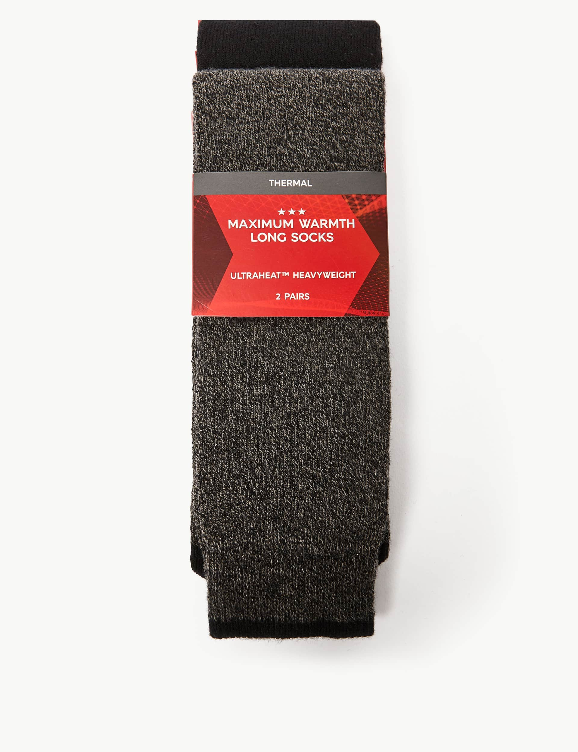 M&S Collection Men's 2 Pack Heatgen Maximum Warmth Longer Length Thermal Socks - 9-12 - Grey Mix, G