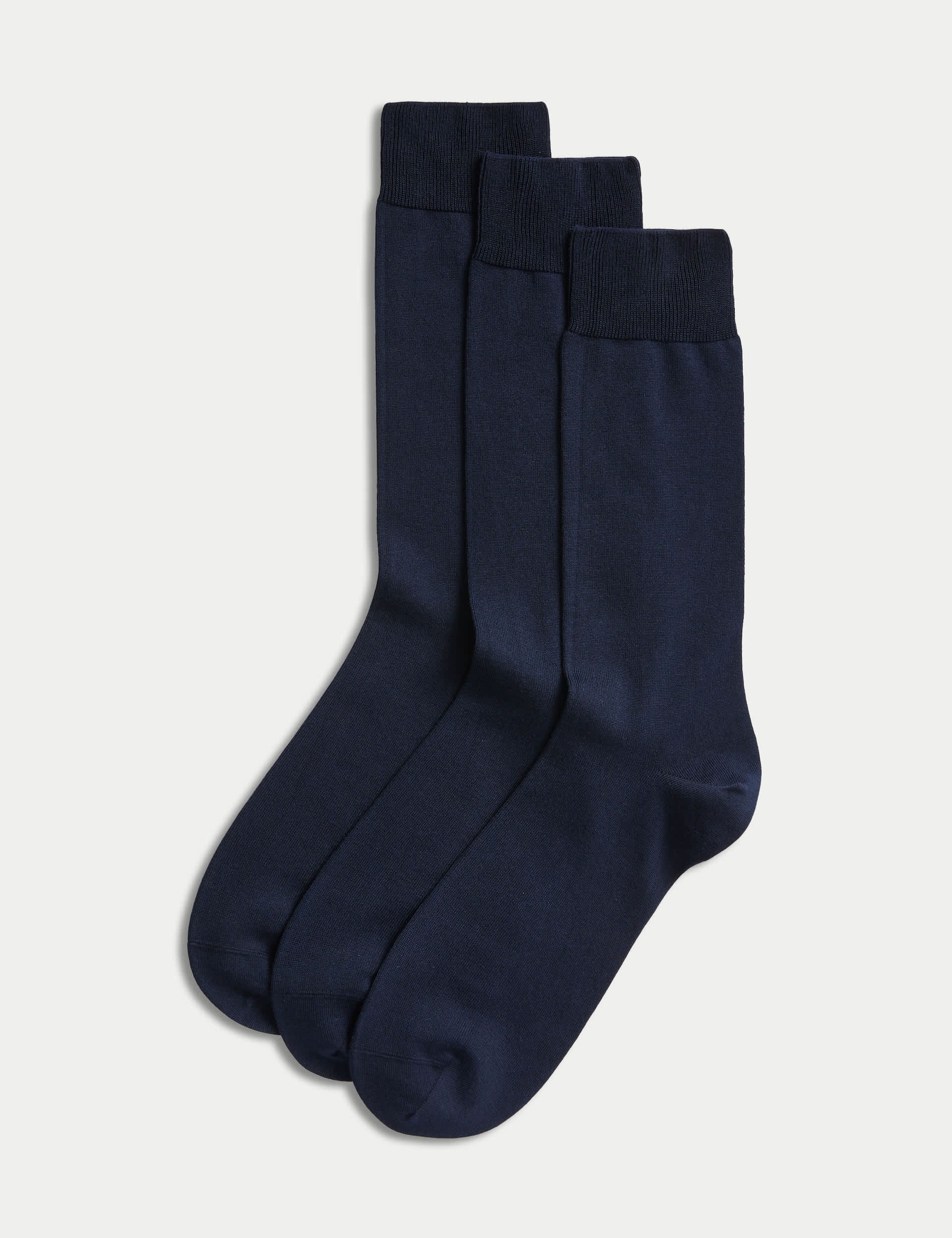 M&S Men's 3pk Luxury Egyptian Cotton Rich Socks - 9-12 - Dark Navy, Black,Beige,Dark Navy