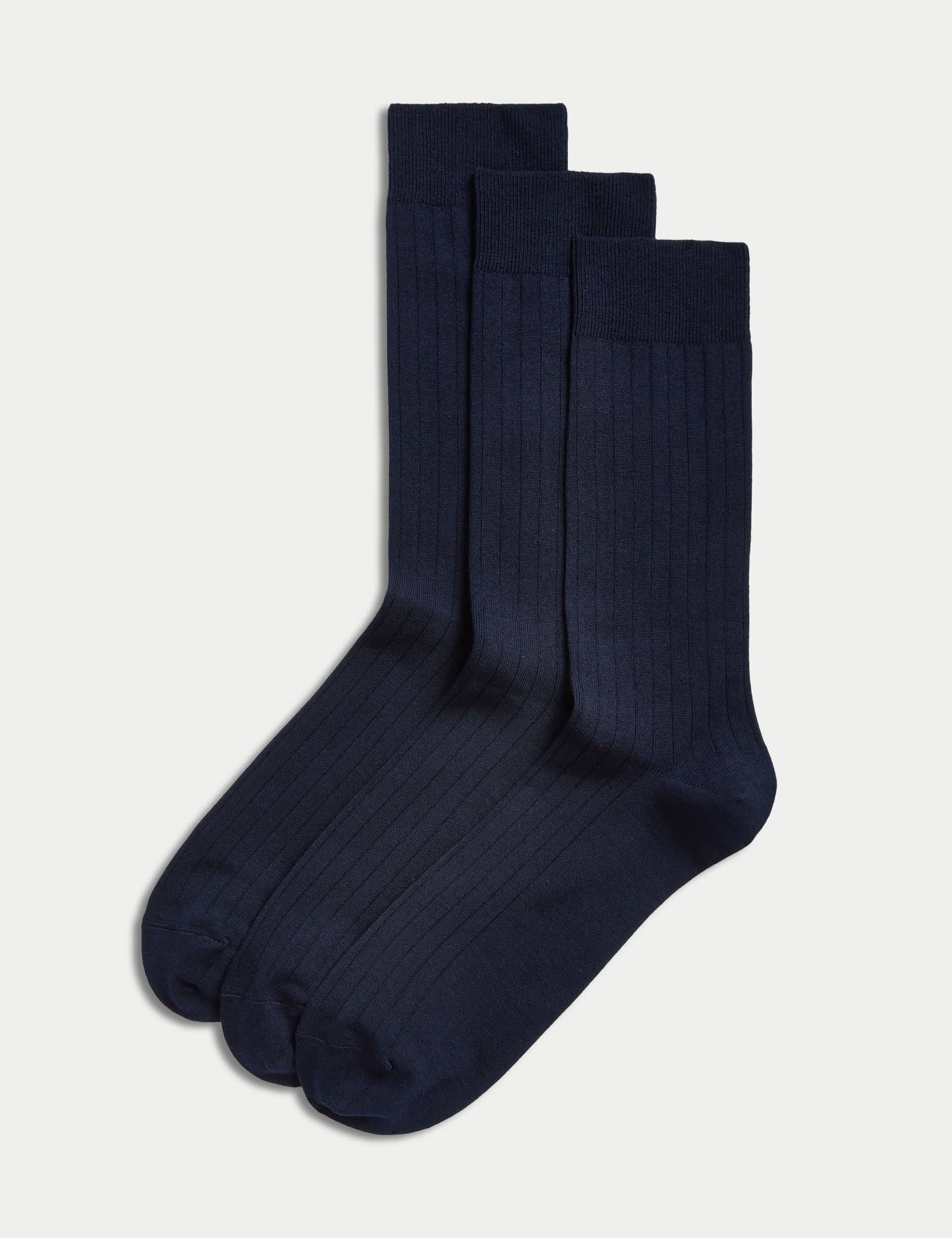 M&S Men's 3pk Egyptian Cotton Rich Ribbed Socks - 9-12 - Dark Navy, Dark Navy,Taupe,Black