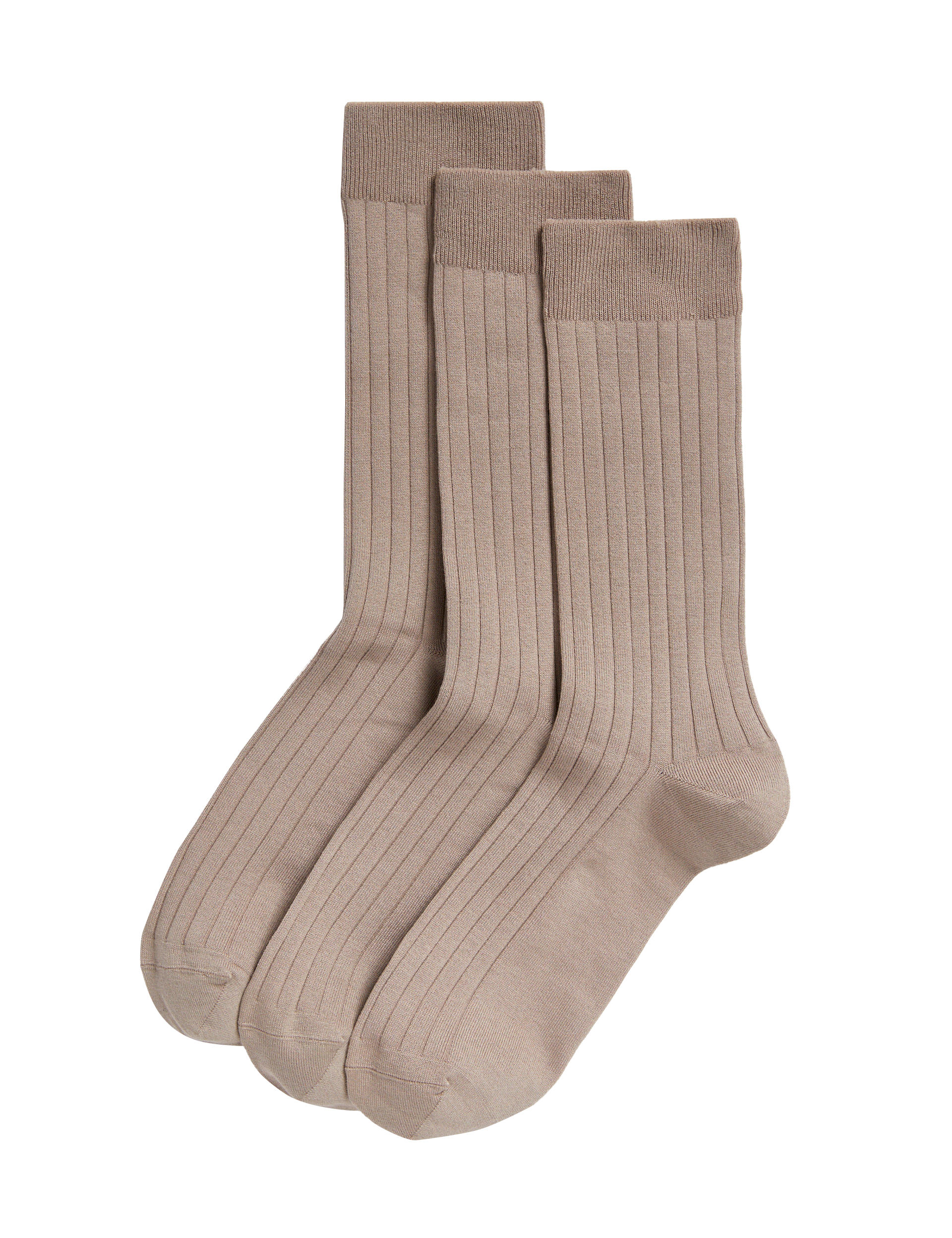 M&S Collection Men's 3pk Egyptian Cotton Rich Ribbed Socks - 9-12 - Taupe, Black,Taupe,Dark Navy