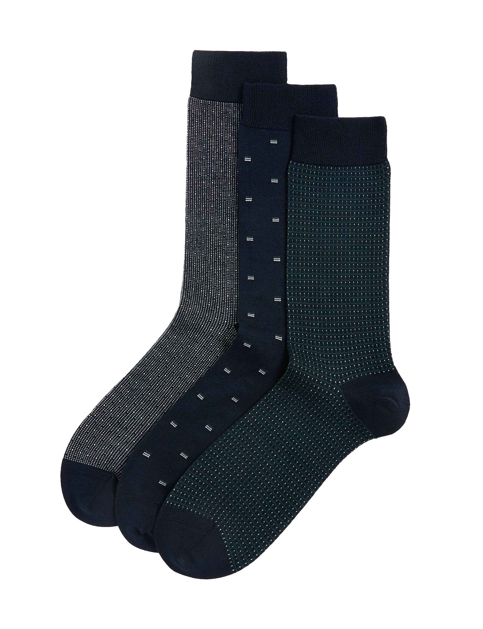 M&S Collection Men's 3pk Geometric Egyptian Cotton Rich Socks - 9-12 - Green Mix, Green Mix