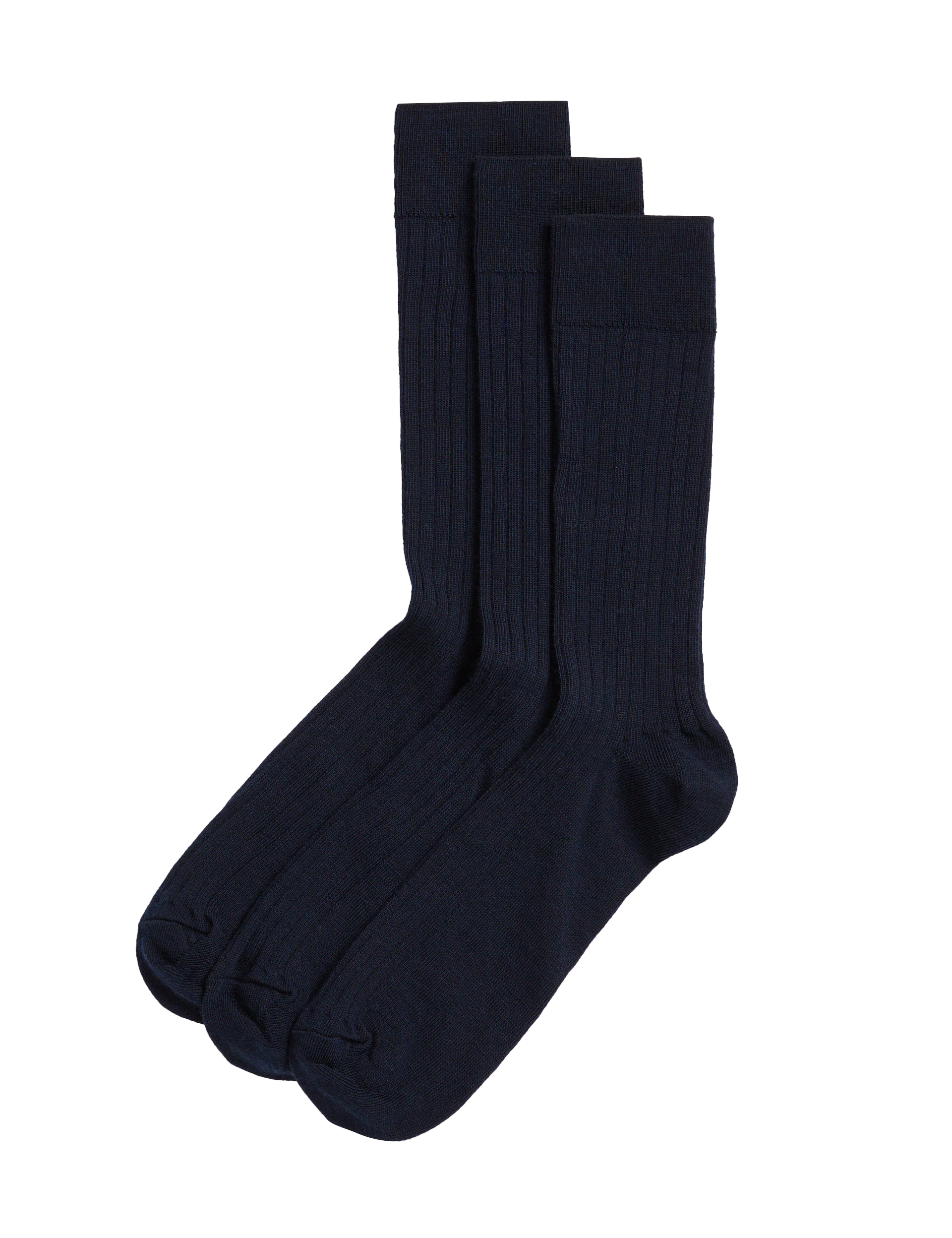 M&S Collection Men's 3pk Lambswool Smart Socks - 12-14 - Midnight Navy, Black,Midnight Navy