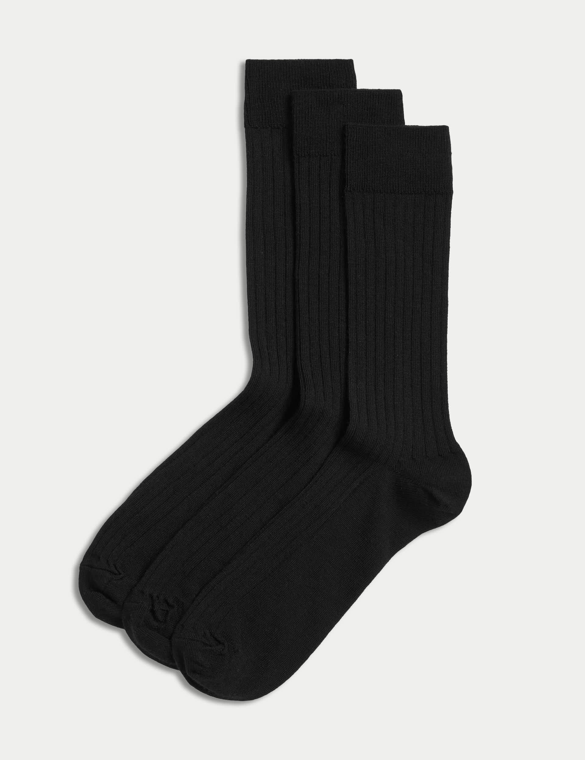 M&S Collection Men's 3pk Lambswool Smart Socks - 9-12 - Black, Black