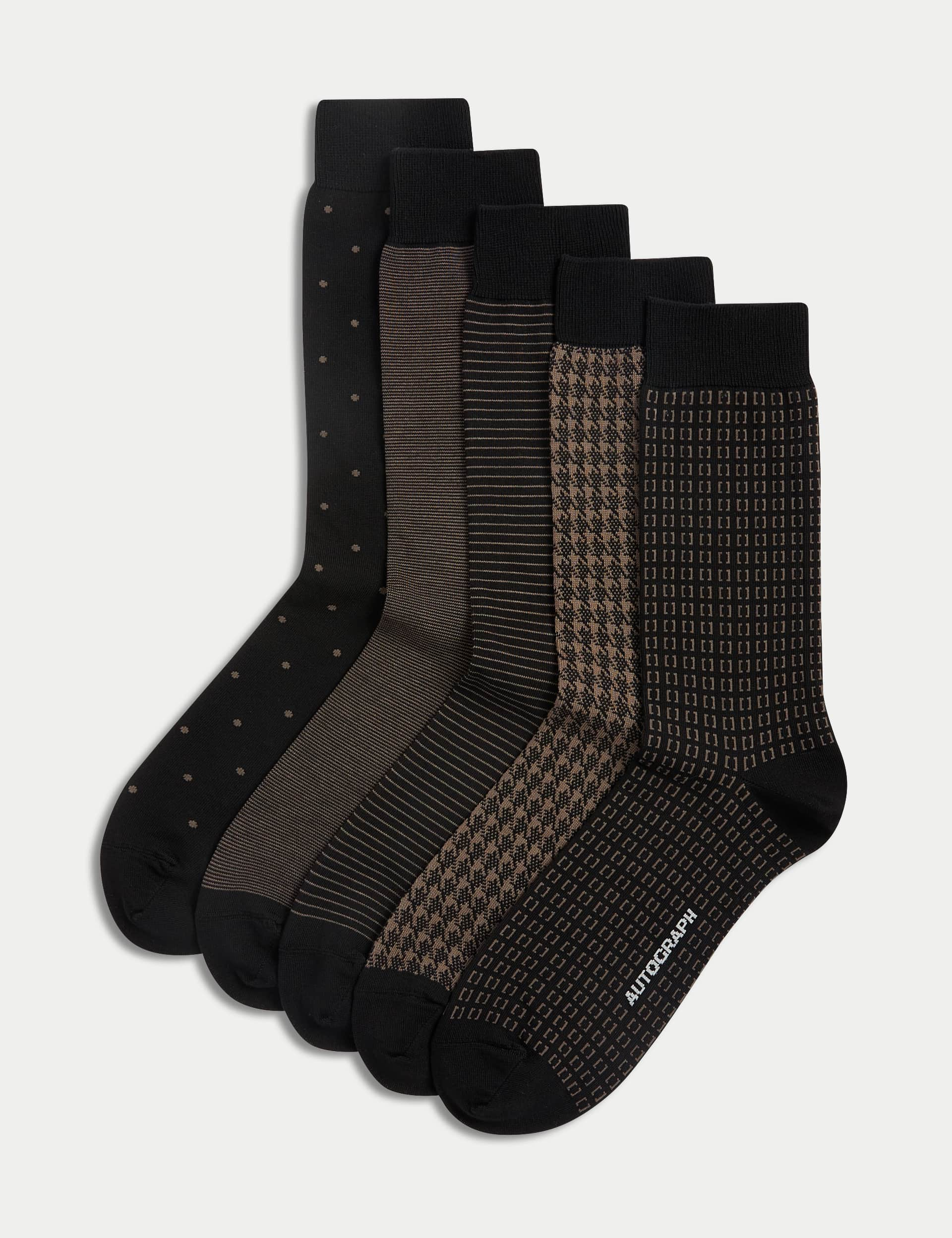 Autograph Men's 5pk Assorted Modal Pima Cotton Blend Socks - 9-12 - Black Mix, Black Mix