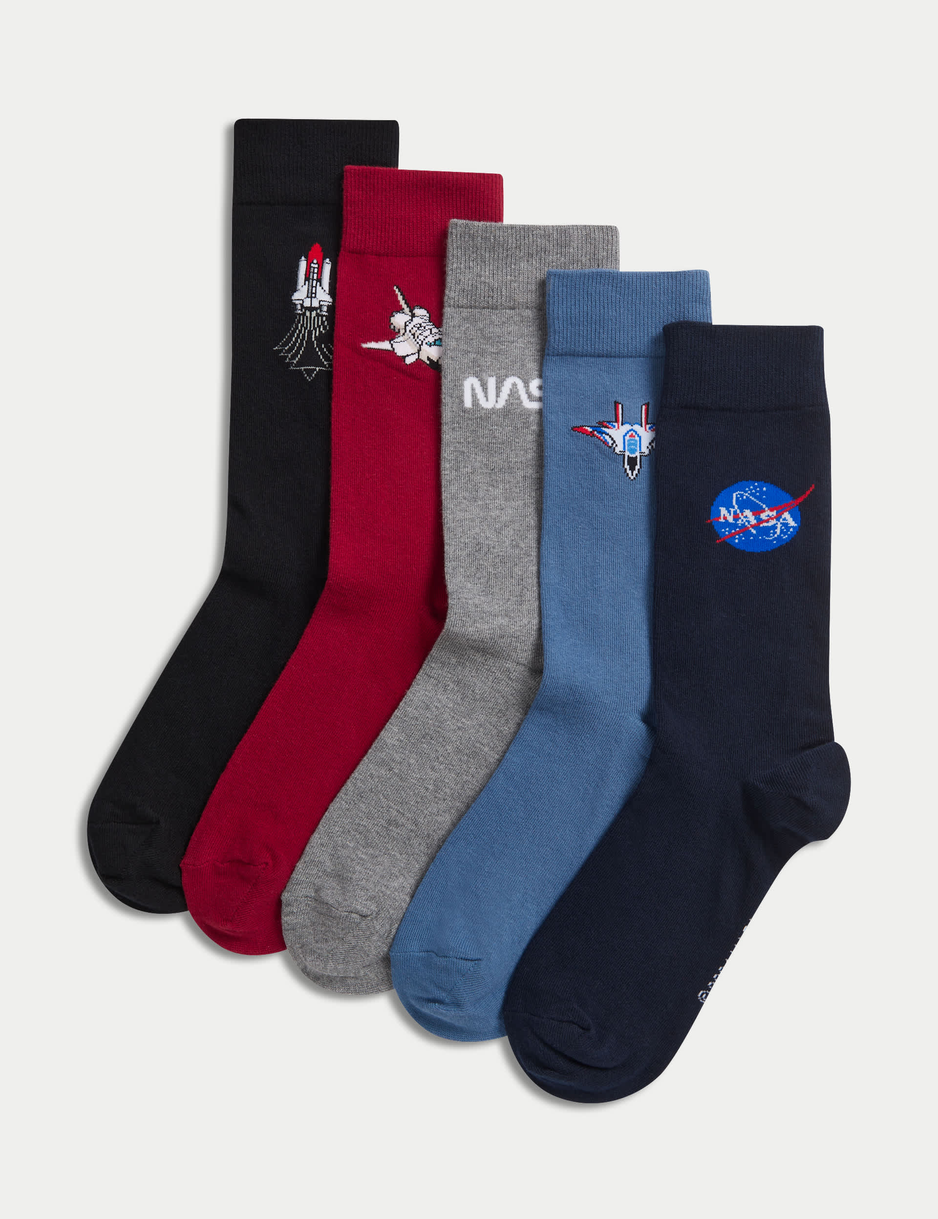 M&S Men's 5pk NASA Cotton Rich Socks - 9-12 - Navy Mix, Navy Mix