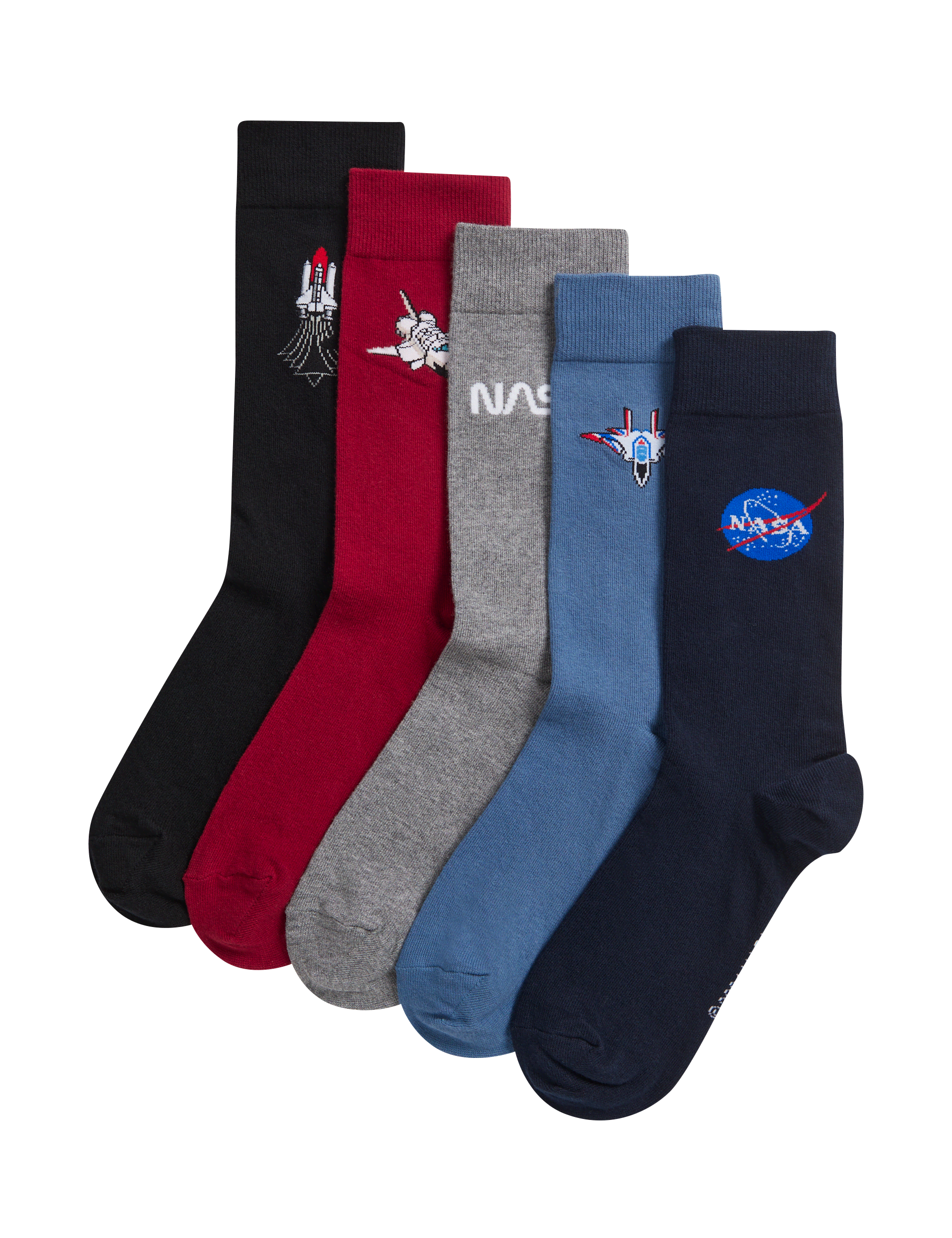 M&S Collection Men's 5pk NASA Cotton Rich Socks - 12-14 - Navy Mix, Navy Mix