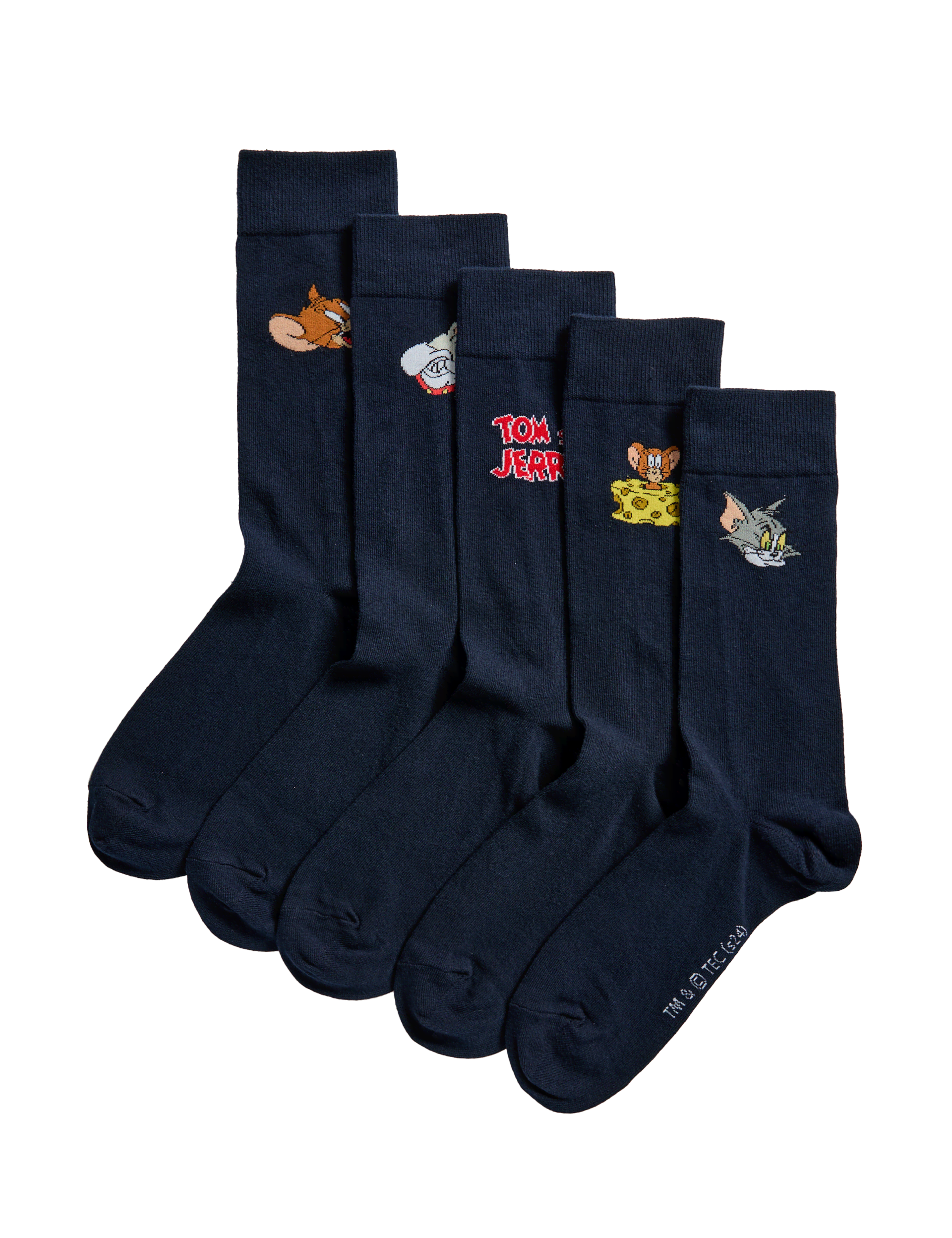 M&S Collection Men's 5pk Tom & Jerry Cotton Rich Socks - 12-14 - Navy Mix, Navy Mix