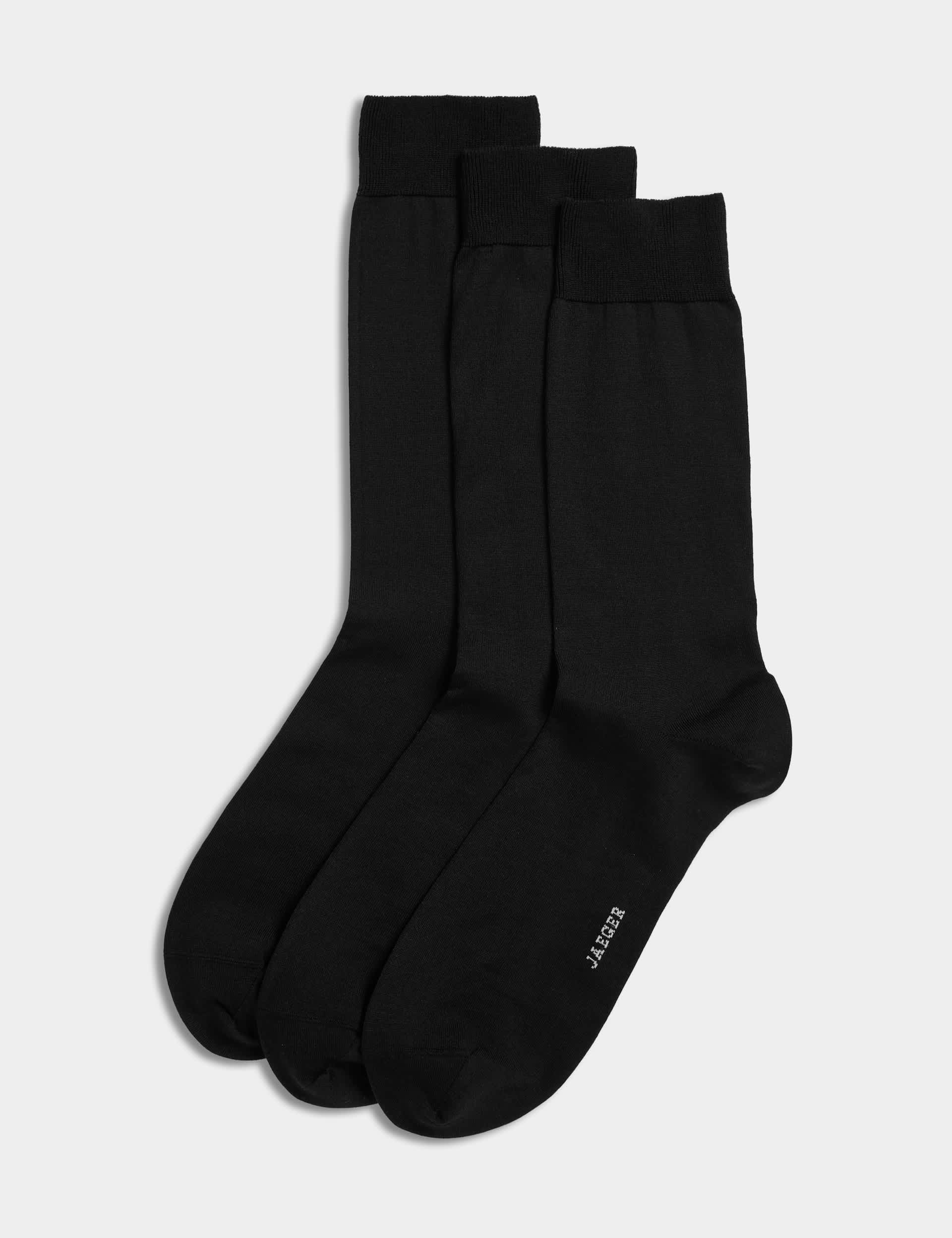 Jaeger Men's 3pk Mercerised Cotton Rich Socks - 9-12 - Black, Black