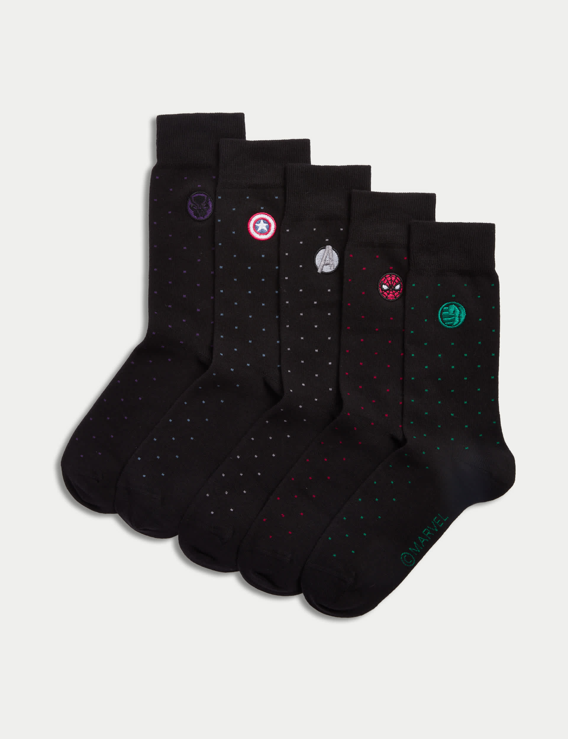 M&S Men's 5pk Cotton Rich Avengers Socks - 9-12 - Black Mix, Black Mix