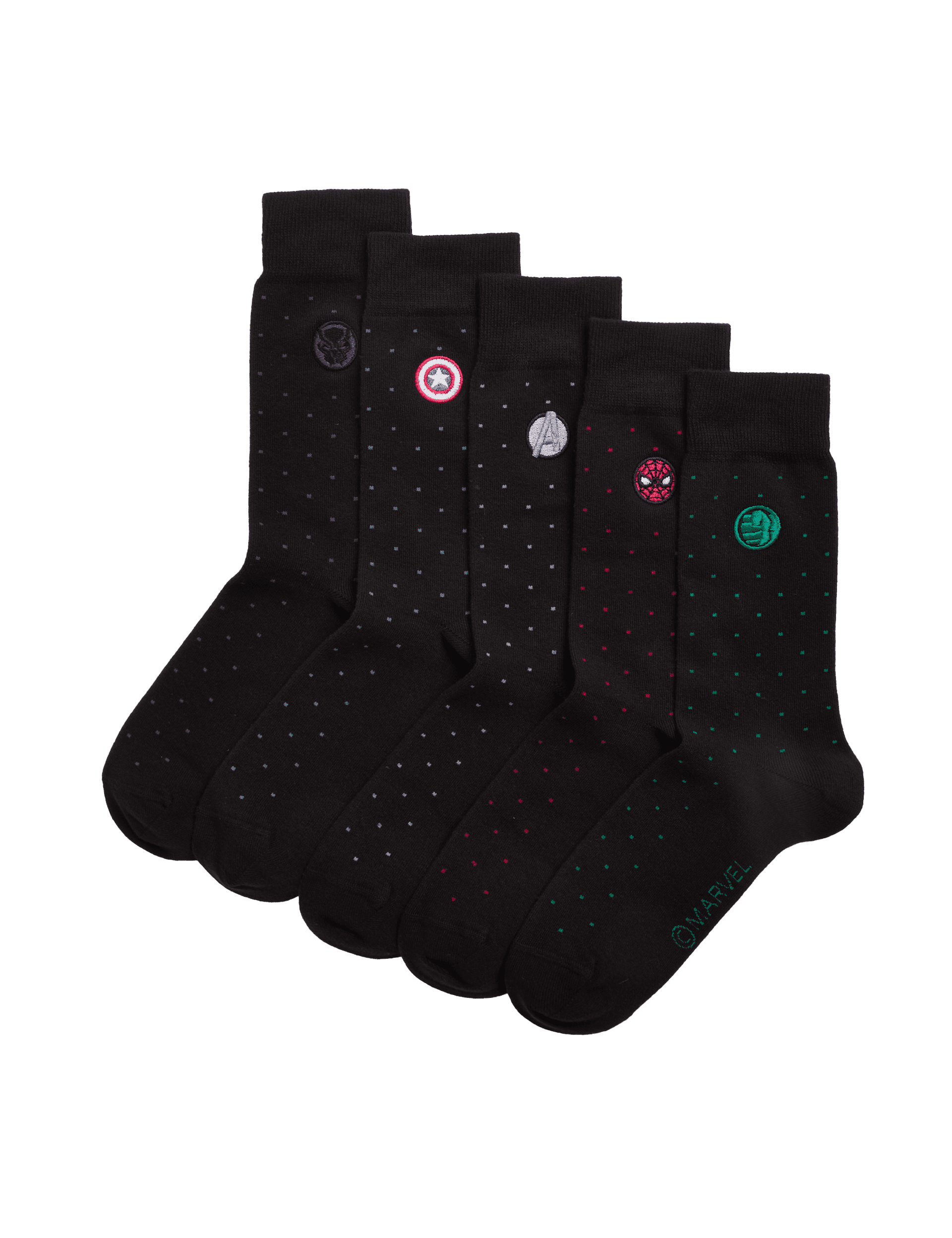 M&S Collection Men's 5pk Cotton Rich Avengers Socks - 12-14 - Black Mix, Black Mix