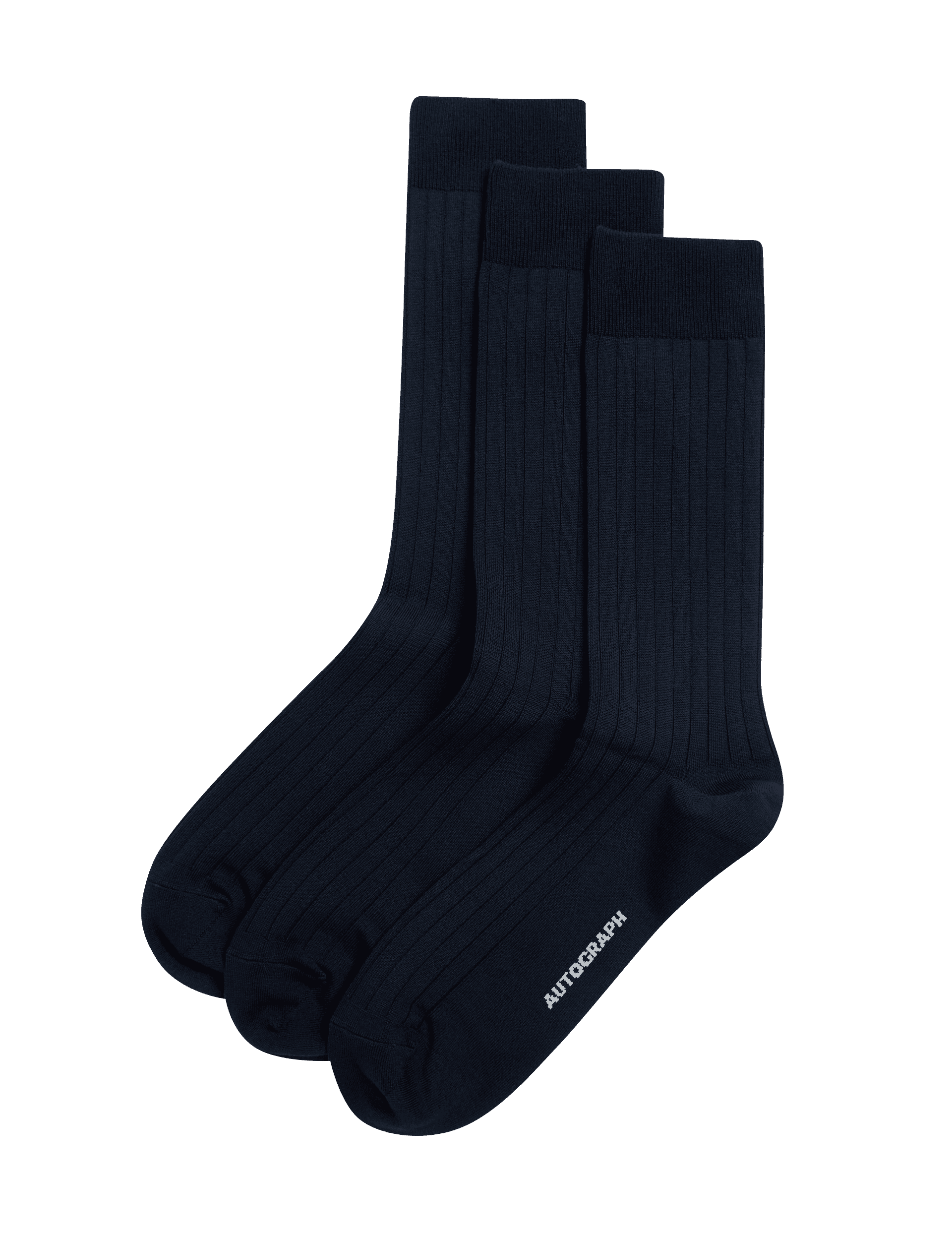 Autograph Men's 3pk Egyptian Cotton Rich Ribbed Socks - 9-12 - Dark Navy, Dark Navy,Black