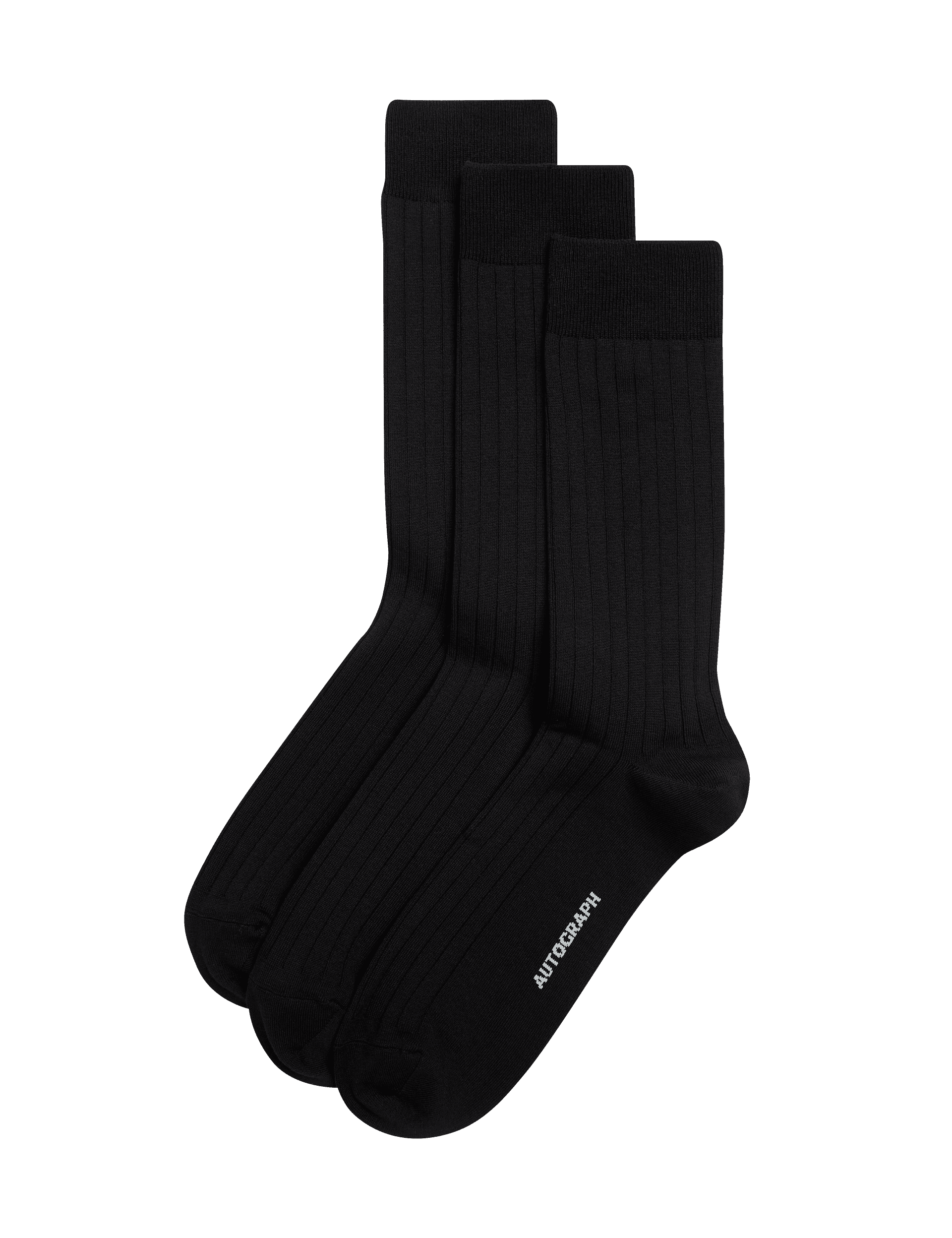 Autograph Men's 3pk Egyptian Cotton Rich Ribbed Socks - 9-12 - Black, Dark Navy,Black