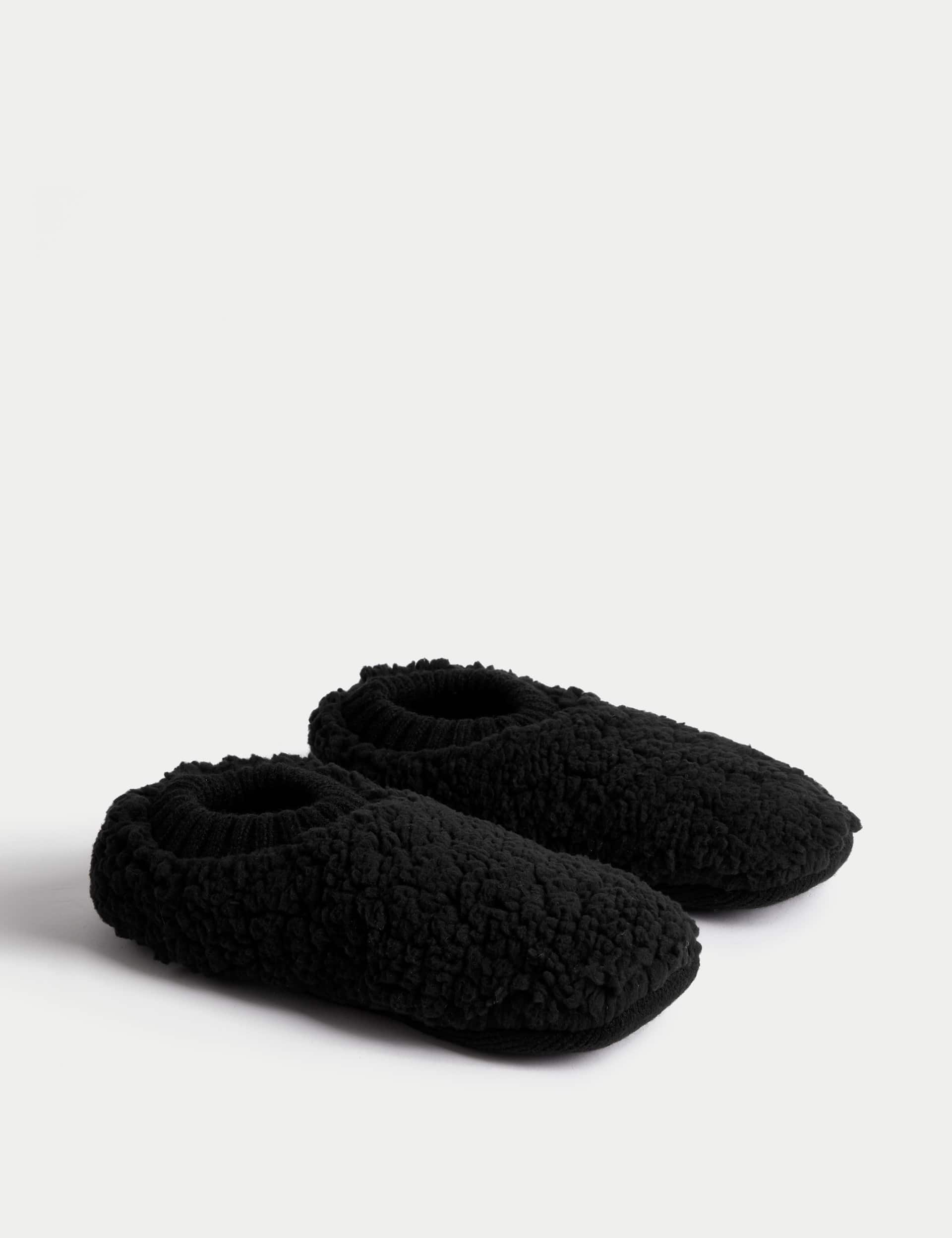 M&S Men's Fleece Slipper Socks - 9-12 - Black, Black