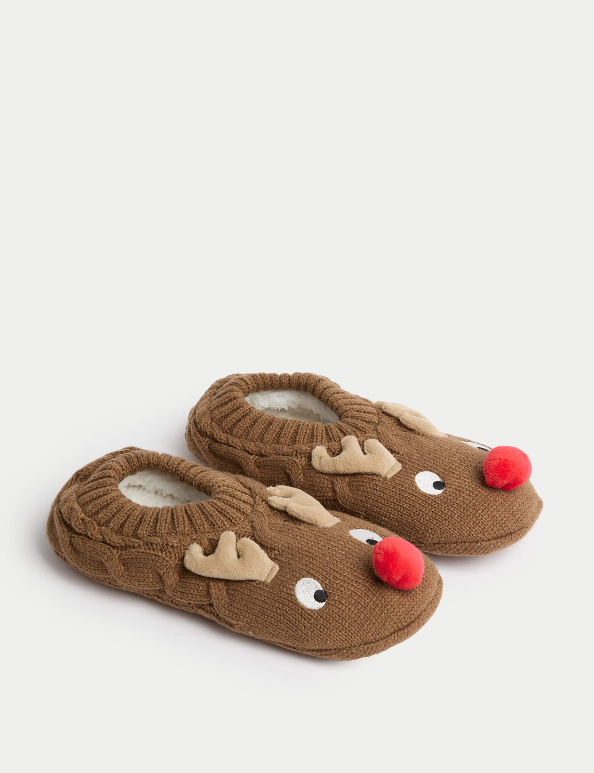 M&S Men's Reindeer Slipper Socks - 9-12 - Brown Mix, Brown Mix