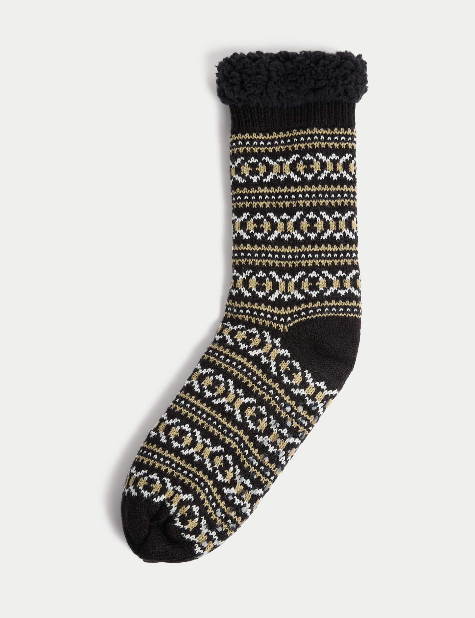 M&S Men's Fair Isle Slipper Socks - 9-12 - Black Mix, Black Mix,Green Mix