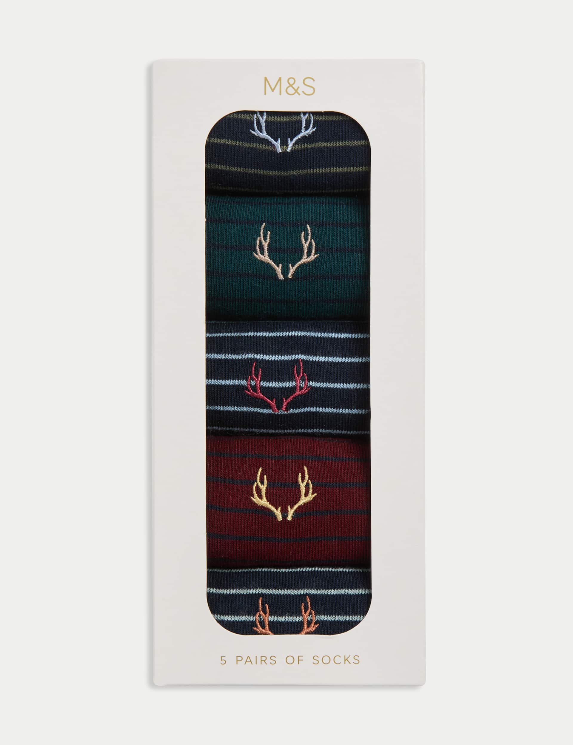M&S Men's 5pk Cool & Fresh  Stag Cotton Rich Socks