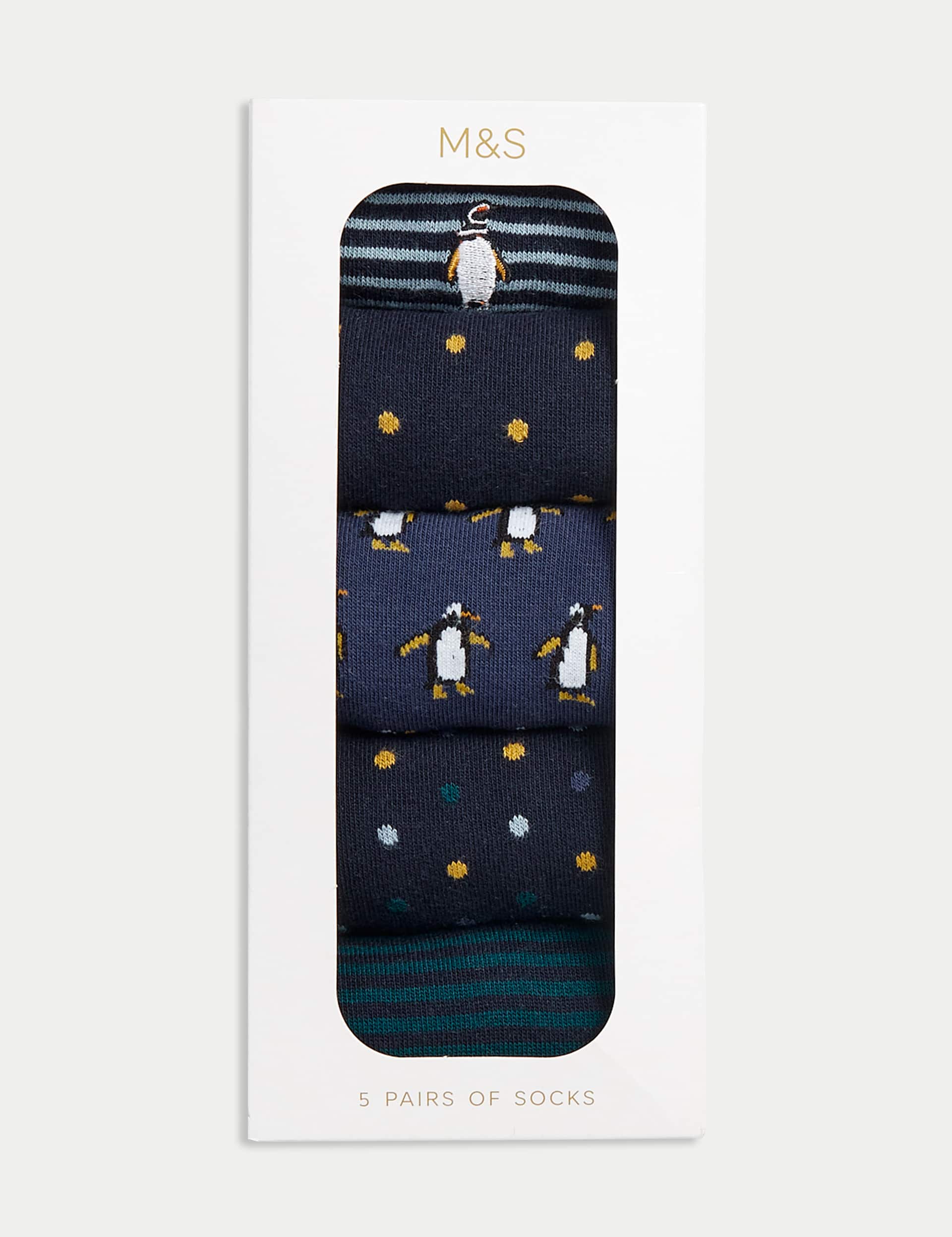 M&S Men's 5pk Cool & Fresh  Penguin Cotton Rich Socks