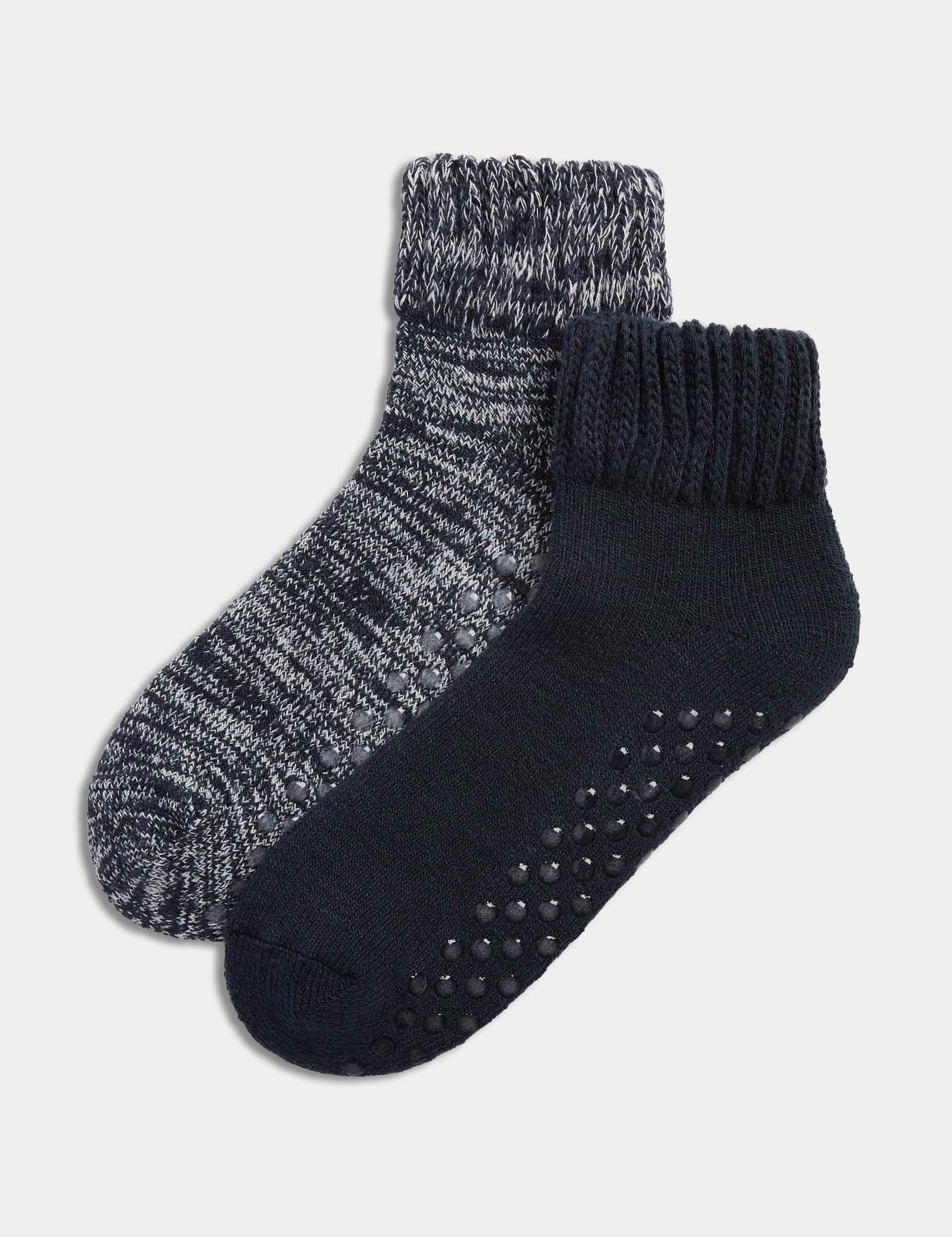 M&S Men's 2pk Short Slipper Socks with Wool