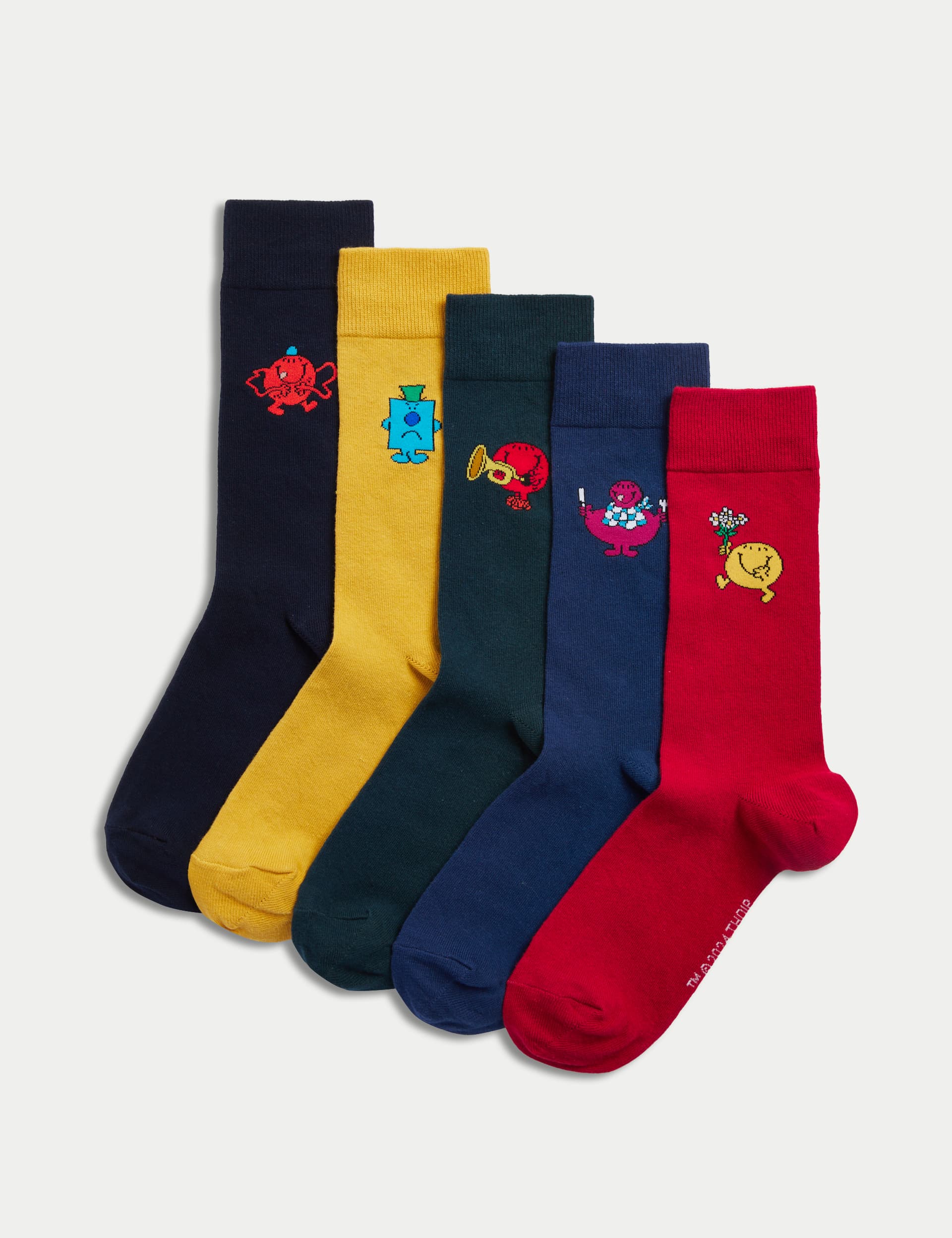 M&S Men's 5pk Cotton Rich Mr Men™ Socks - 9-12 - Multi, Multi