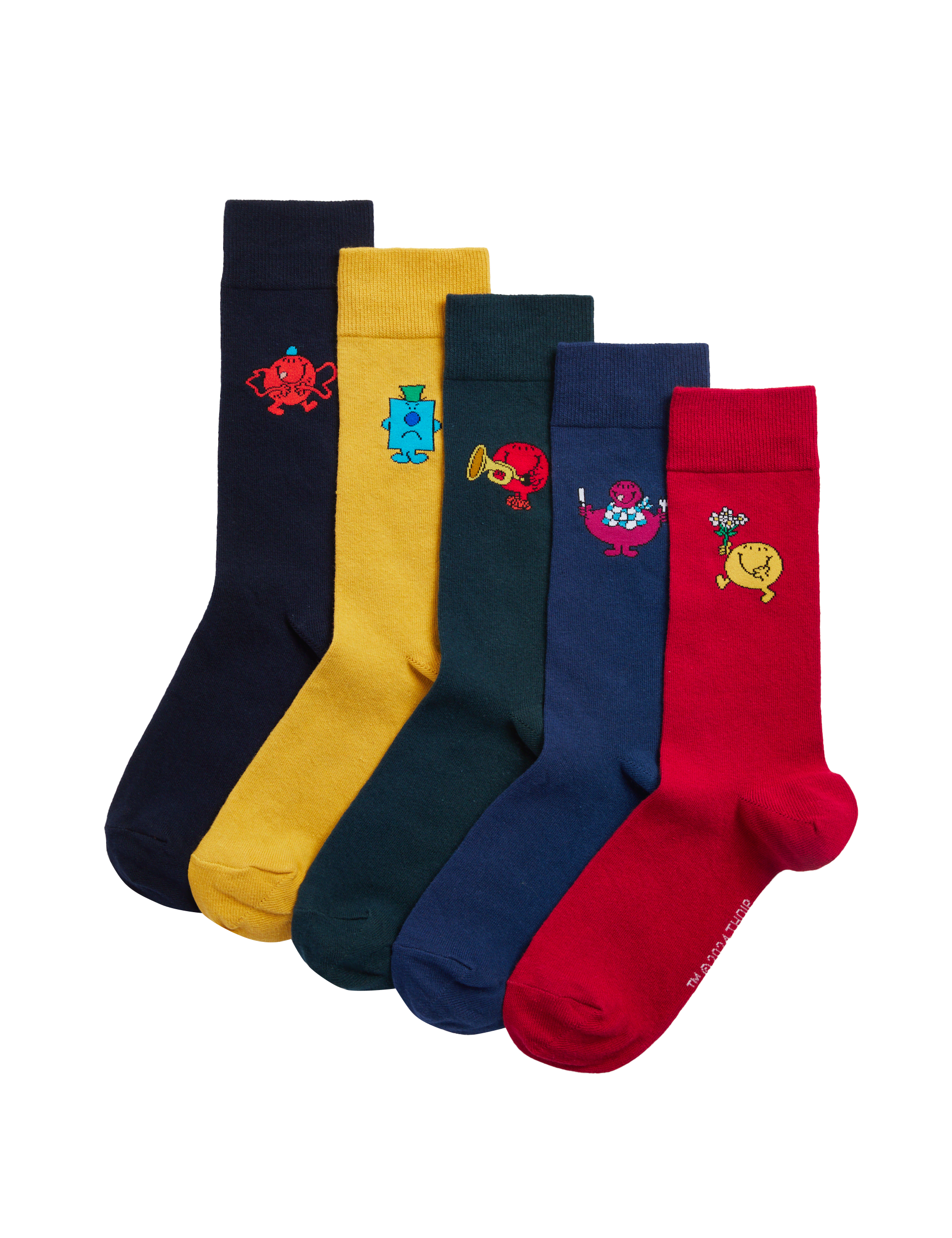 M&S Collection Men's 5pk Cotton Rich Mr Men Socks - 12-14 - Multi, Multi